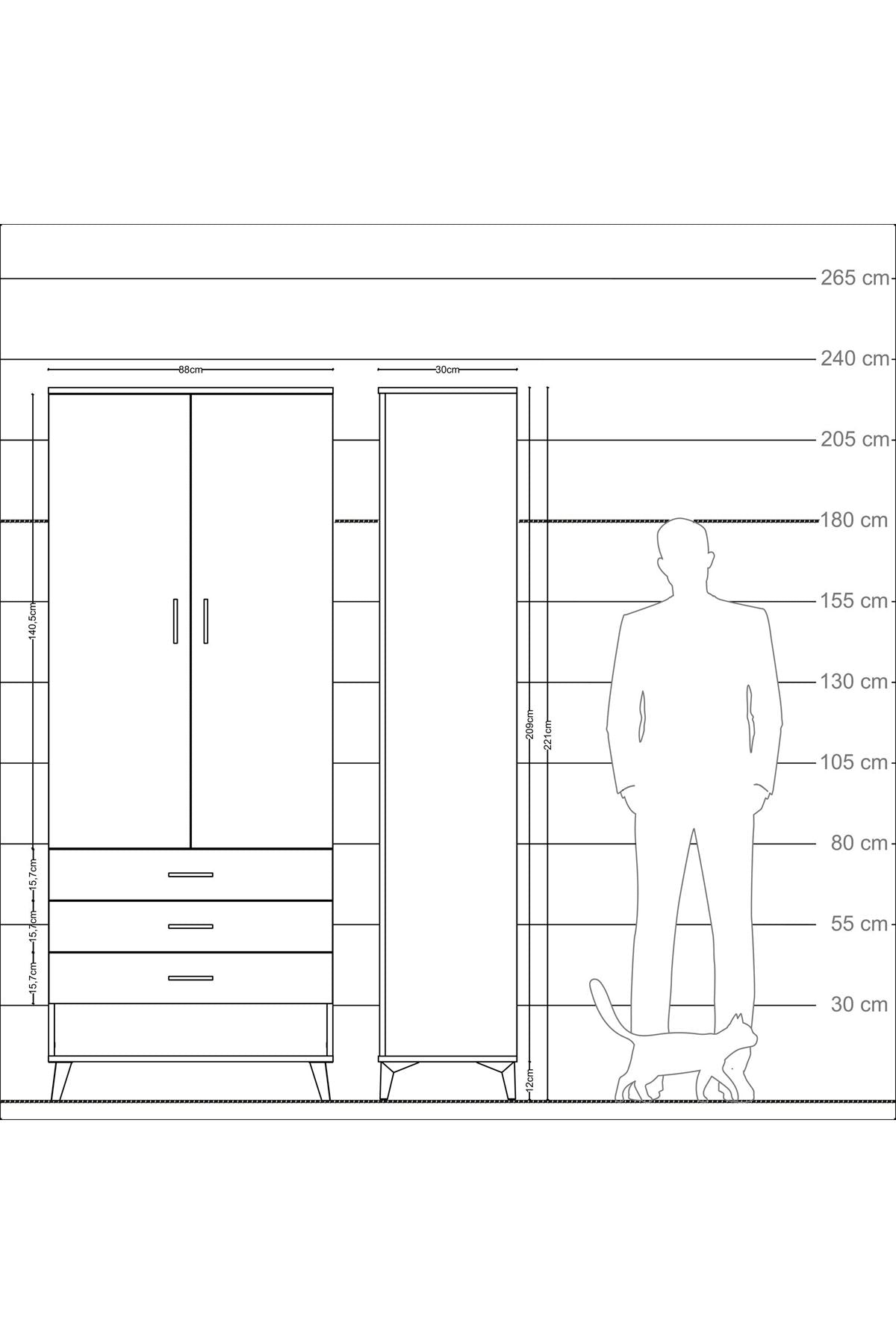 Arges Dolap 3 Raflı 3 Çekmeceli 2 Kapaklı 88x30x221 - S30M047V7A