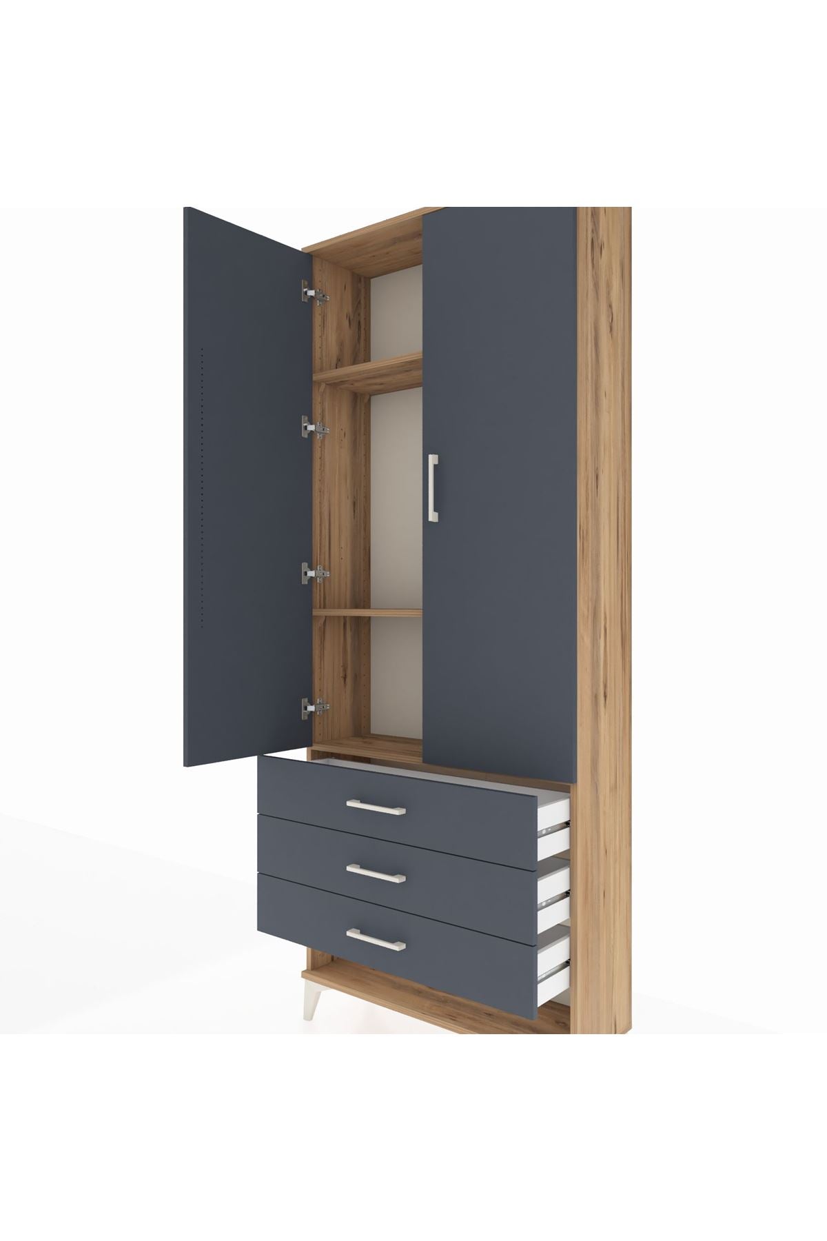 Arges Dolap 3 Raflı 3 Çekmeceli 2 Kapaklı 88x30x221 - S30M047V8A