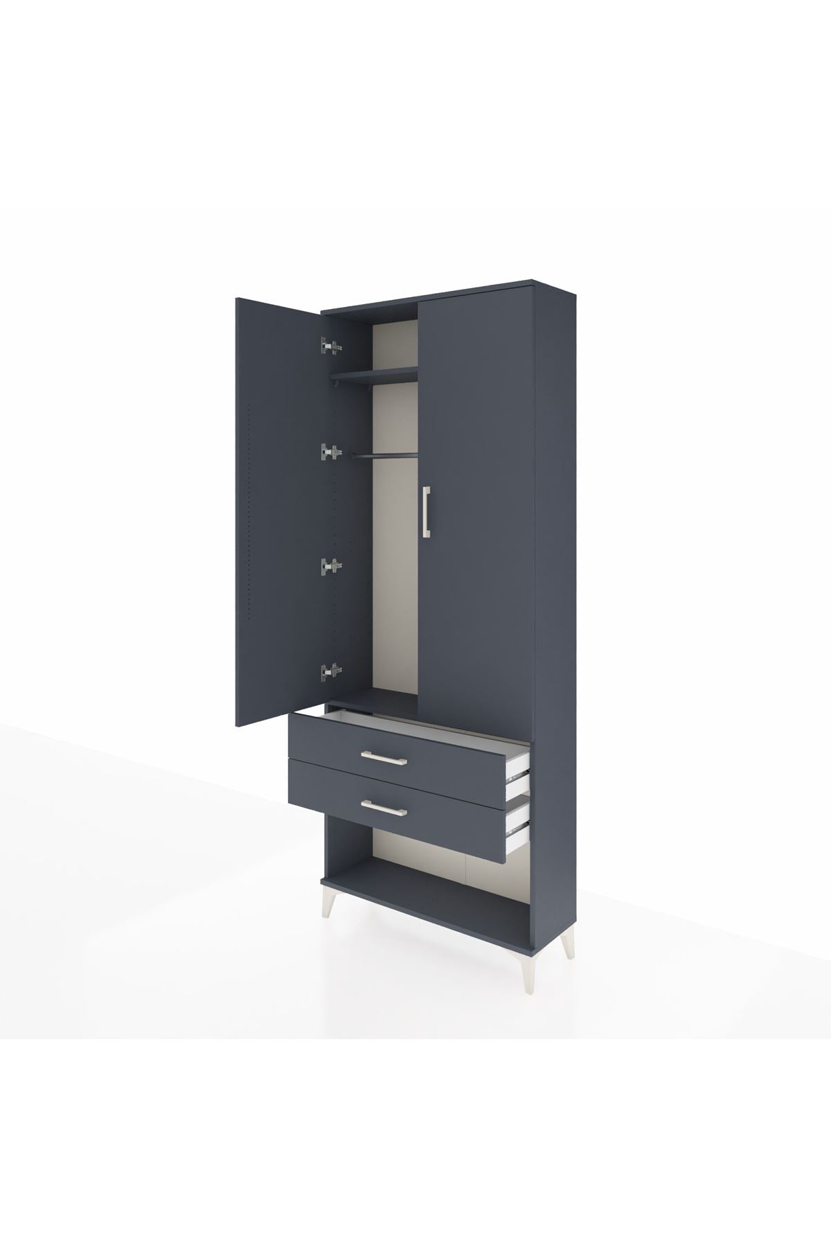 Arges Dolap 2 Raflı 2 Çekmeceli Tek Askılı 88x30x221 - S30M049V5A