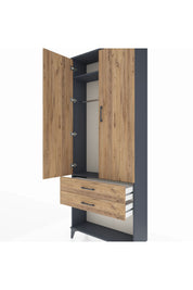 Arges Dolap 2 Raflı 2 Çekmeceli Tek Askılı 88x30x221 - S30M049V6A