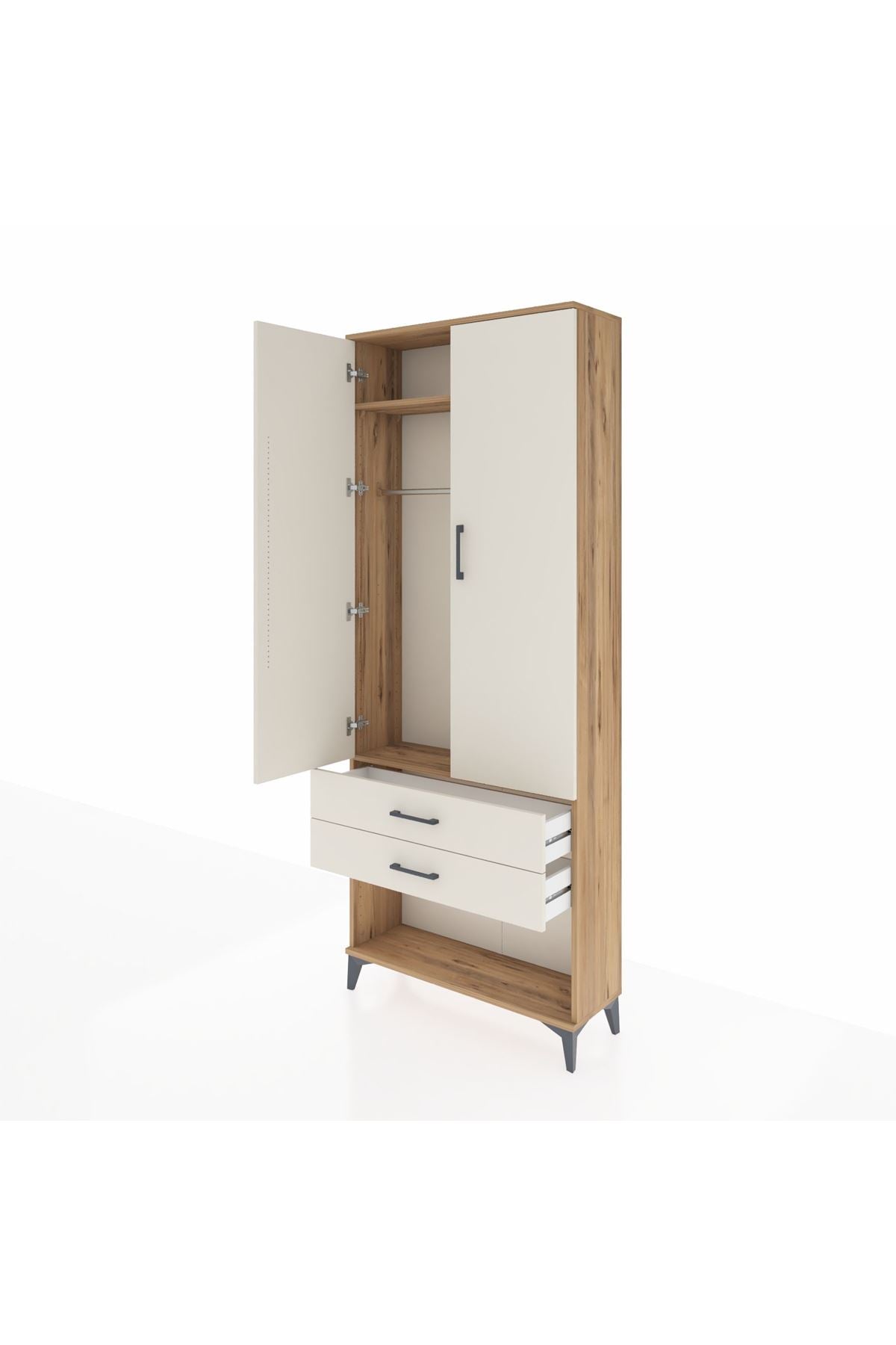 Arges Dolap 2 Raflı 2 Çekmeceli Tek Askılı 88x30x221 - S30M049V7A