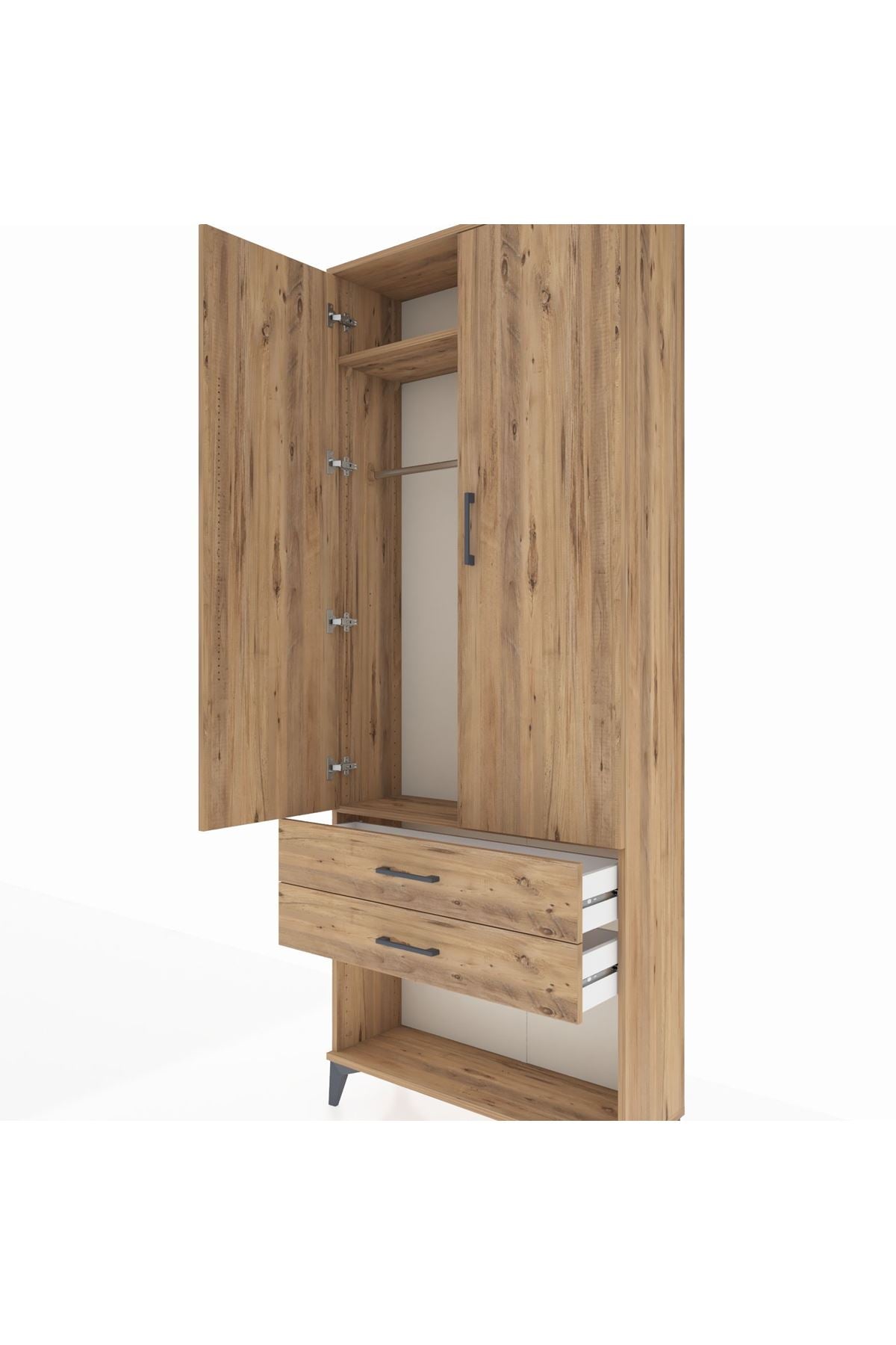 Arges Dolap 2 Raflı 2 Çekmeceli Tek Askılı 88x30x221 - S30M049V9A