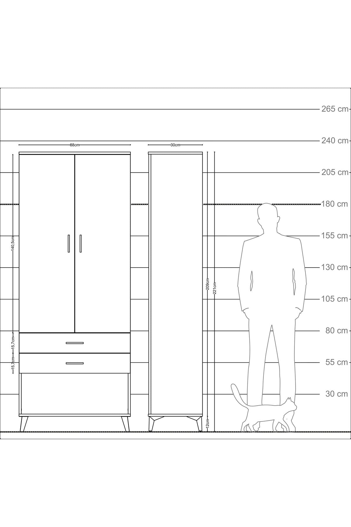 Arges Dolap 3 Raflı 2 Çekmeceli 2 Kapaklı 88x30x221 - S30M050V5A