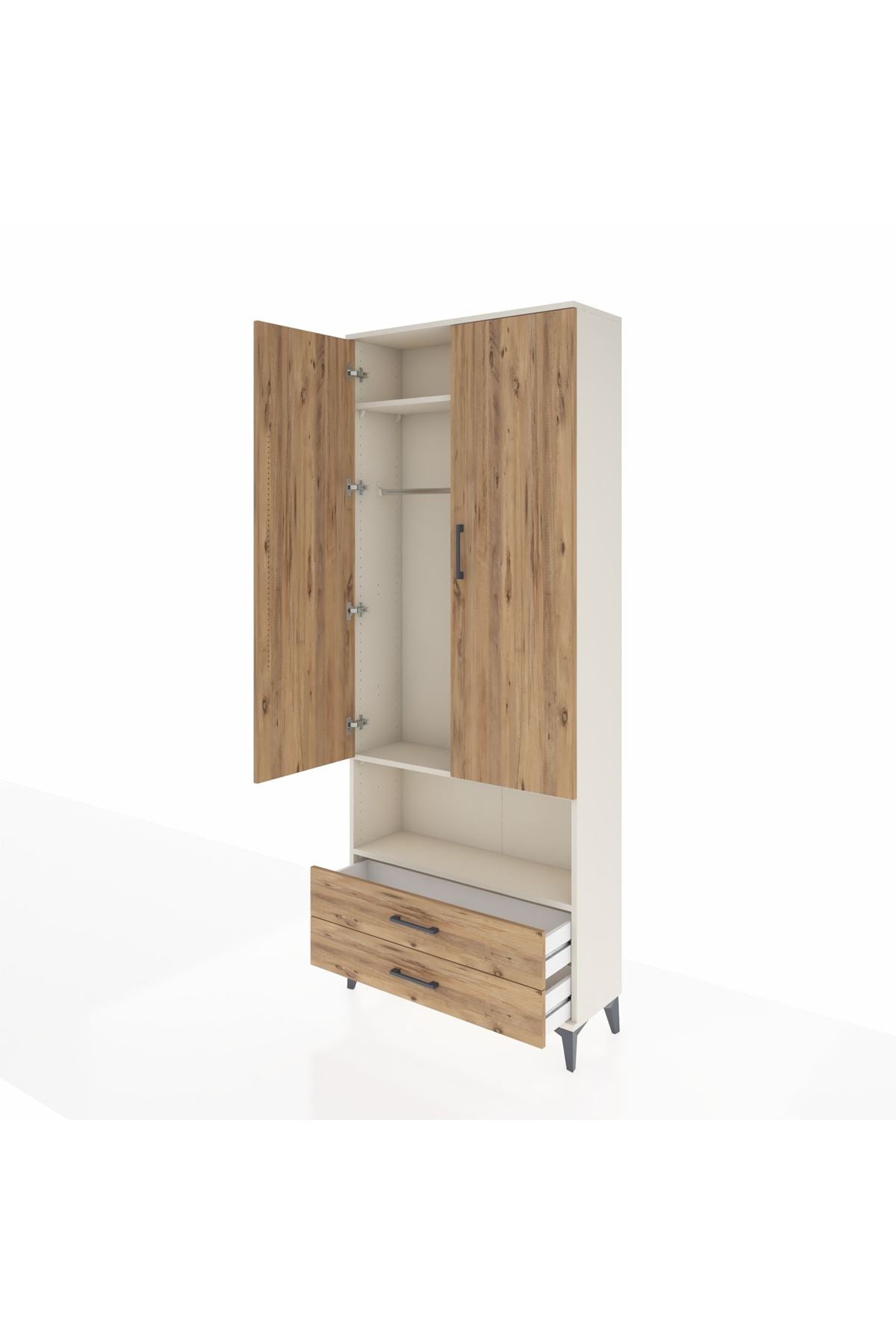 Arges Dolap 3 Raflı 2 Çekmeceli Tek Askılı 88x30x221 - S30M052V3A