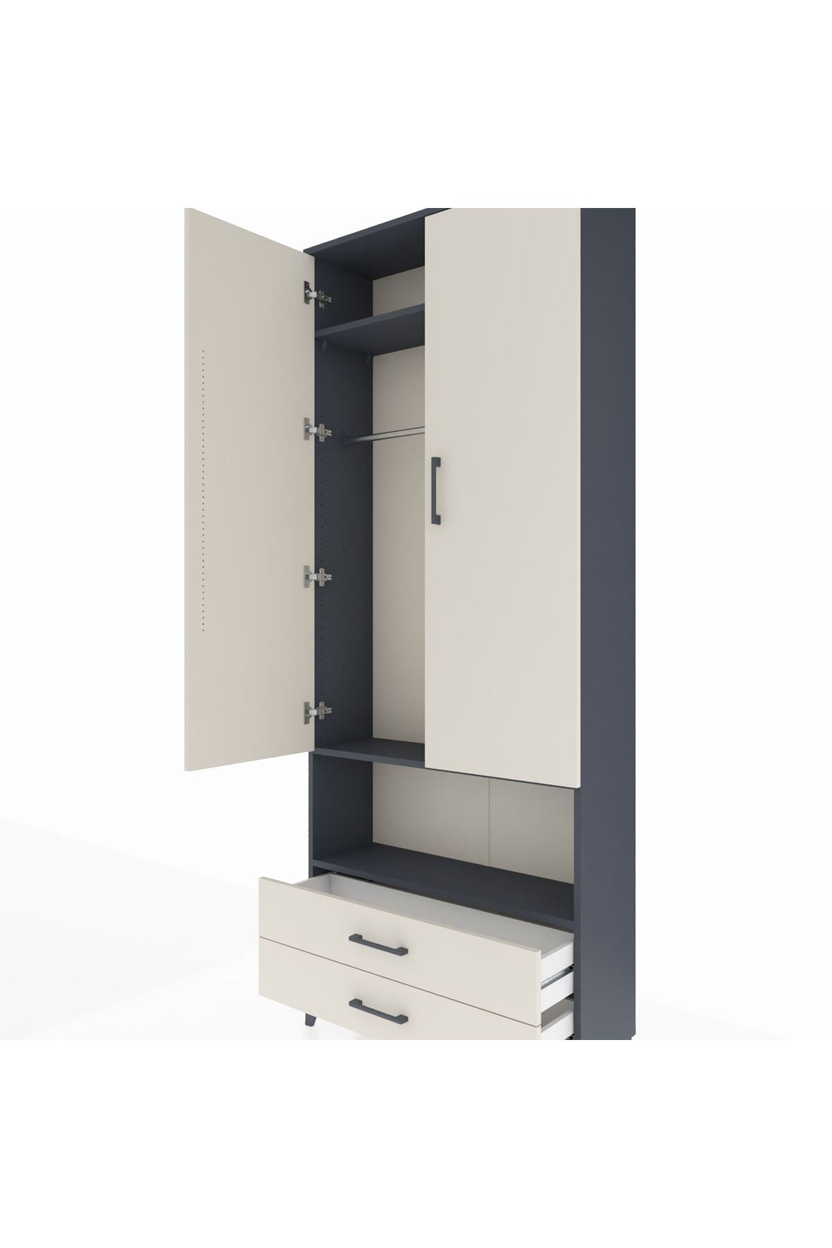 Arges Dolap 3 Raflı 2 Çekmeceli Tek Askılı 88x30x221 - S30M052V4A