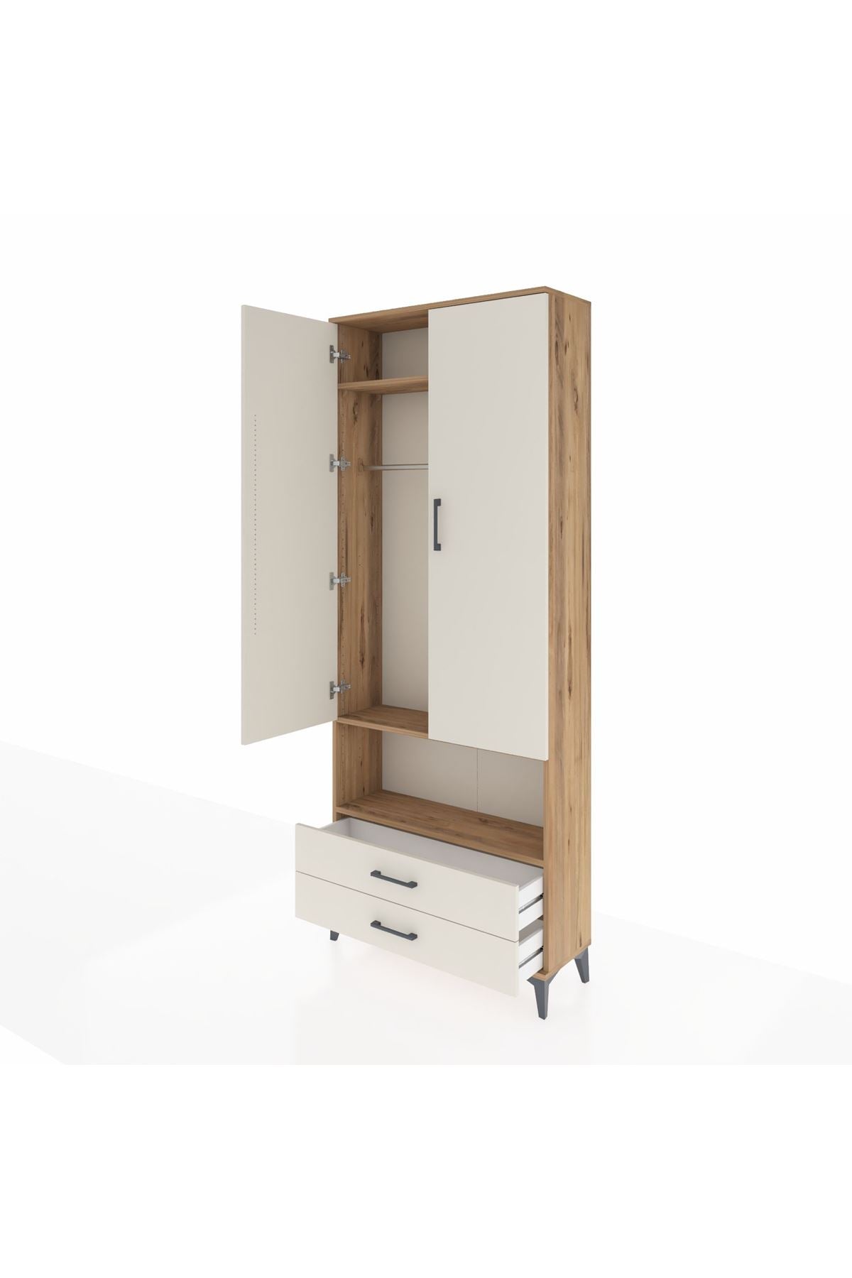 Arges Dolap 3 Raflı 2 Çekmeceli Tek Askılı 88x30x221 - S30M052V7A
