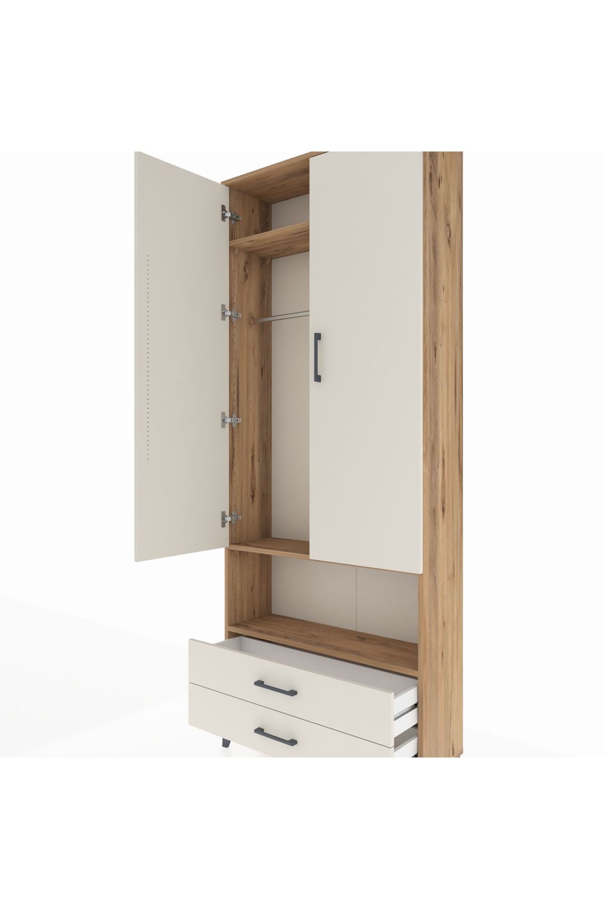 Arges Dolap 3 Raflı 2 Çekmeceli Tek Askılı 88x30x221 - S30M052V7A