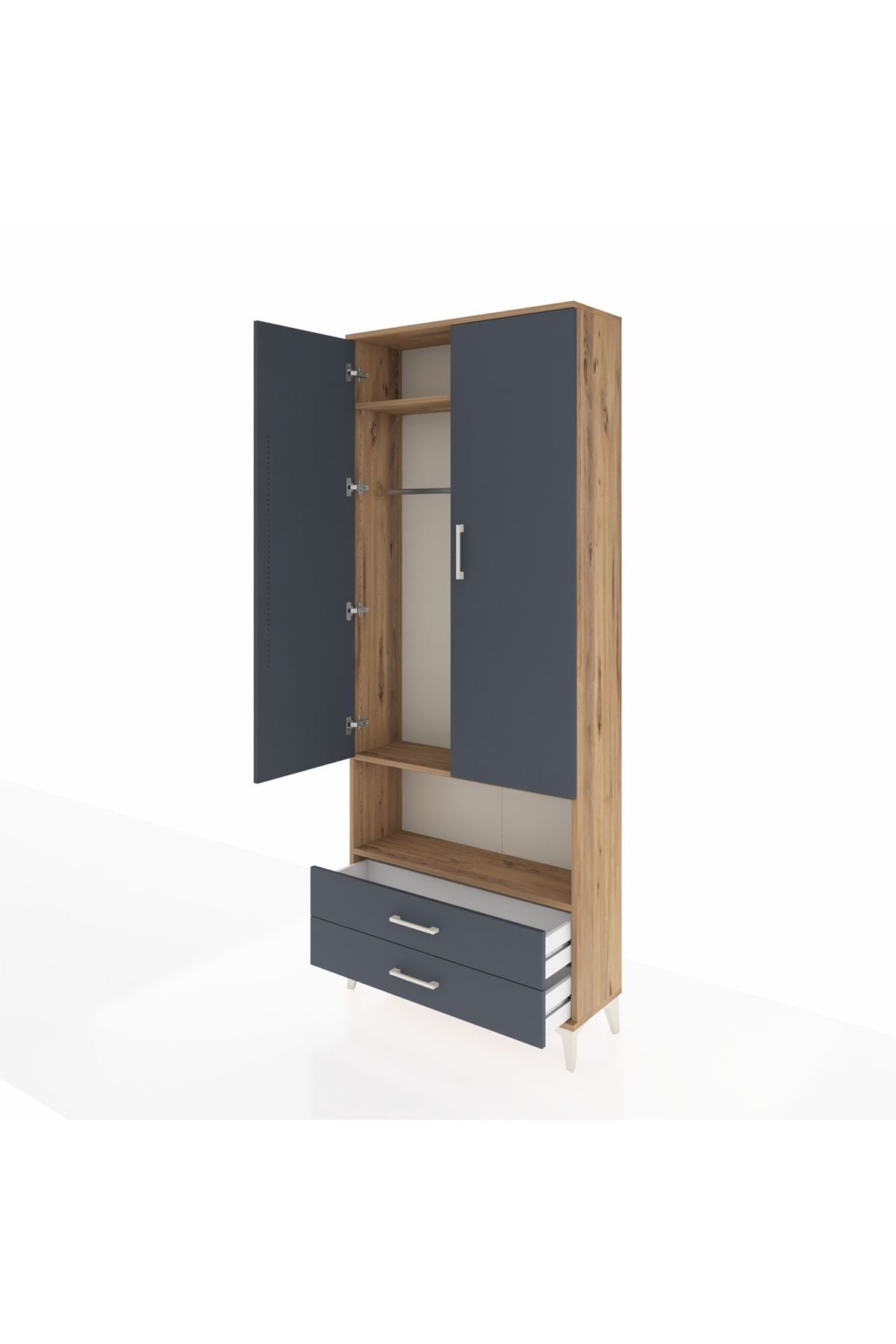 Arges Dolap 3 Raflı 2 Çekmeceli Tek Askılı 88x30x221 - S30M052V8A