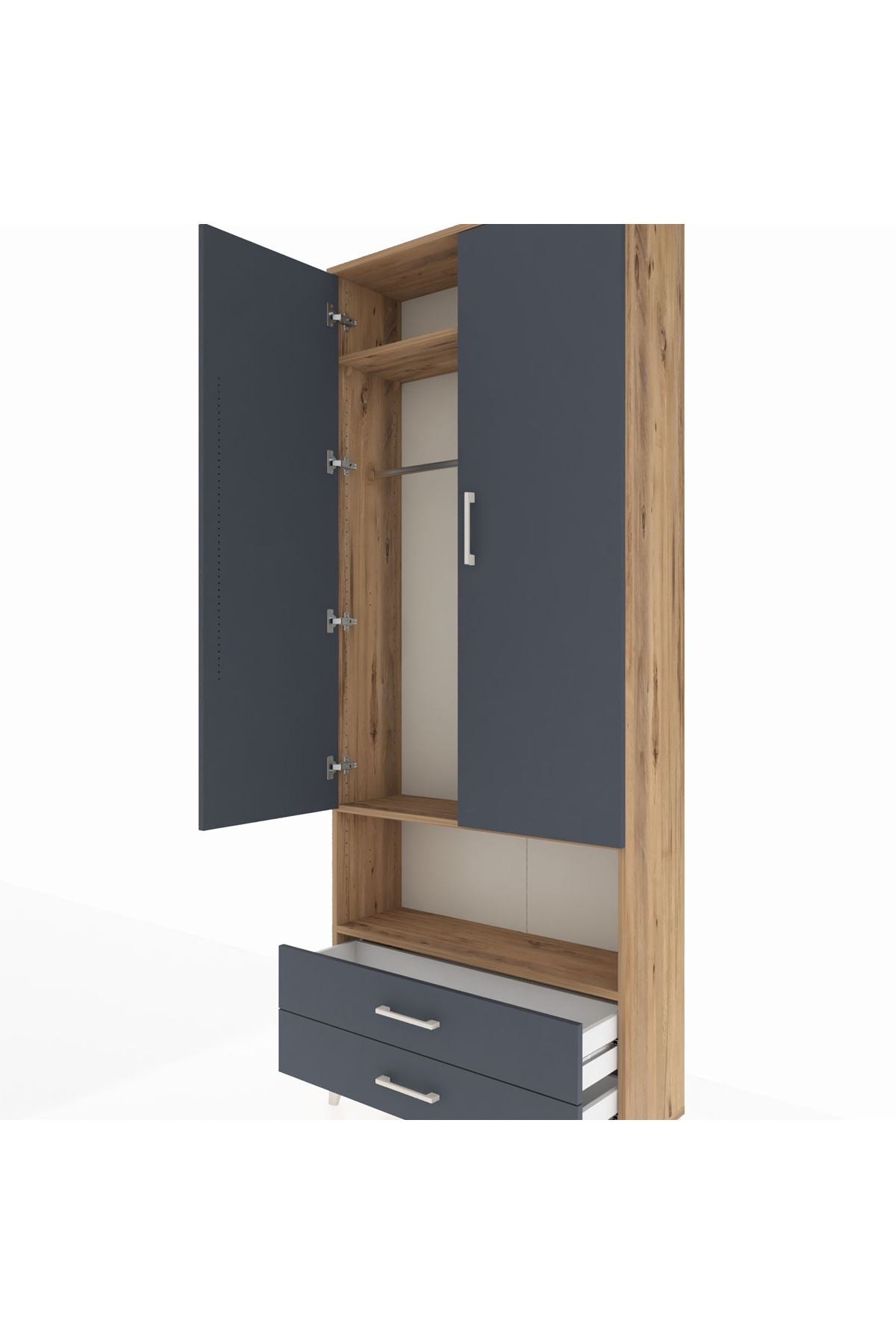 Arges Dolap 3 Raflı 2 Çekmeceli Tek Askılı 88x30x221 - S30M052V8A