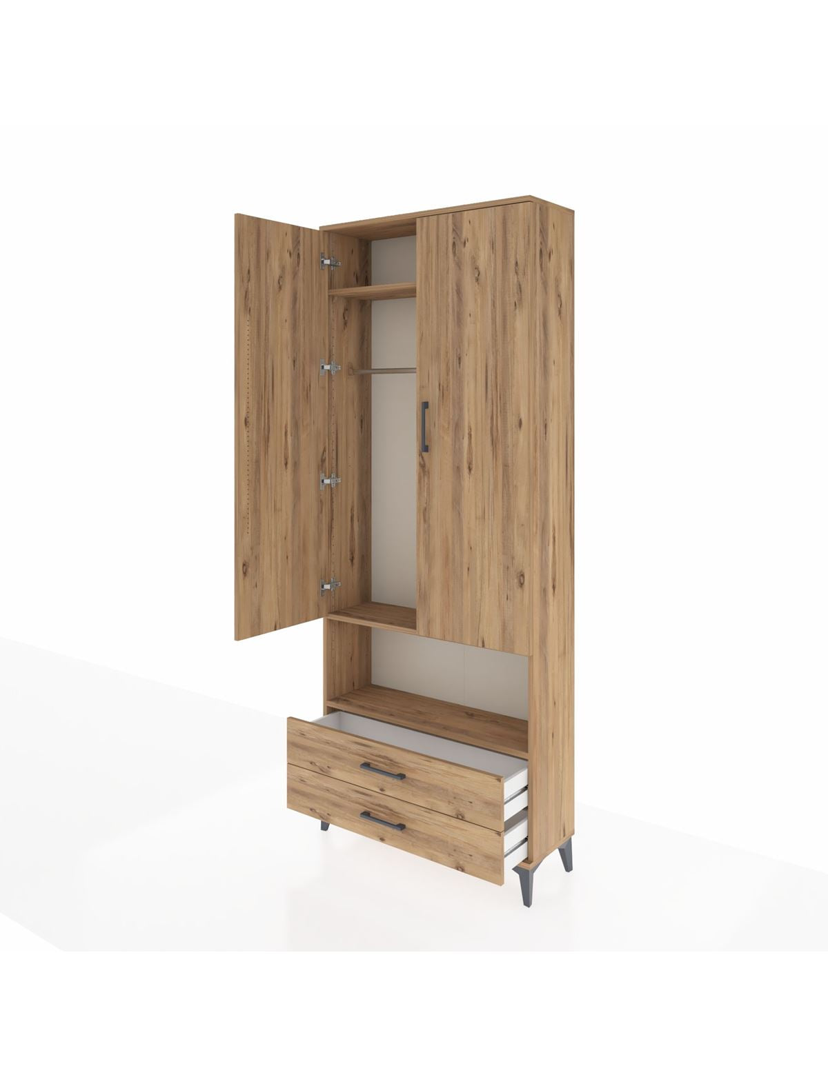 Arges Dolap 3 Raflı 2 Çekmeceli Tek Askılı 88x30x221 - S30M052V9A