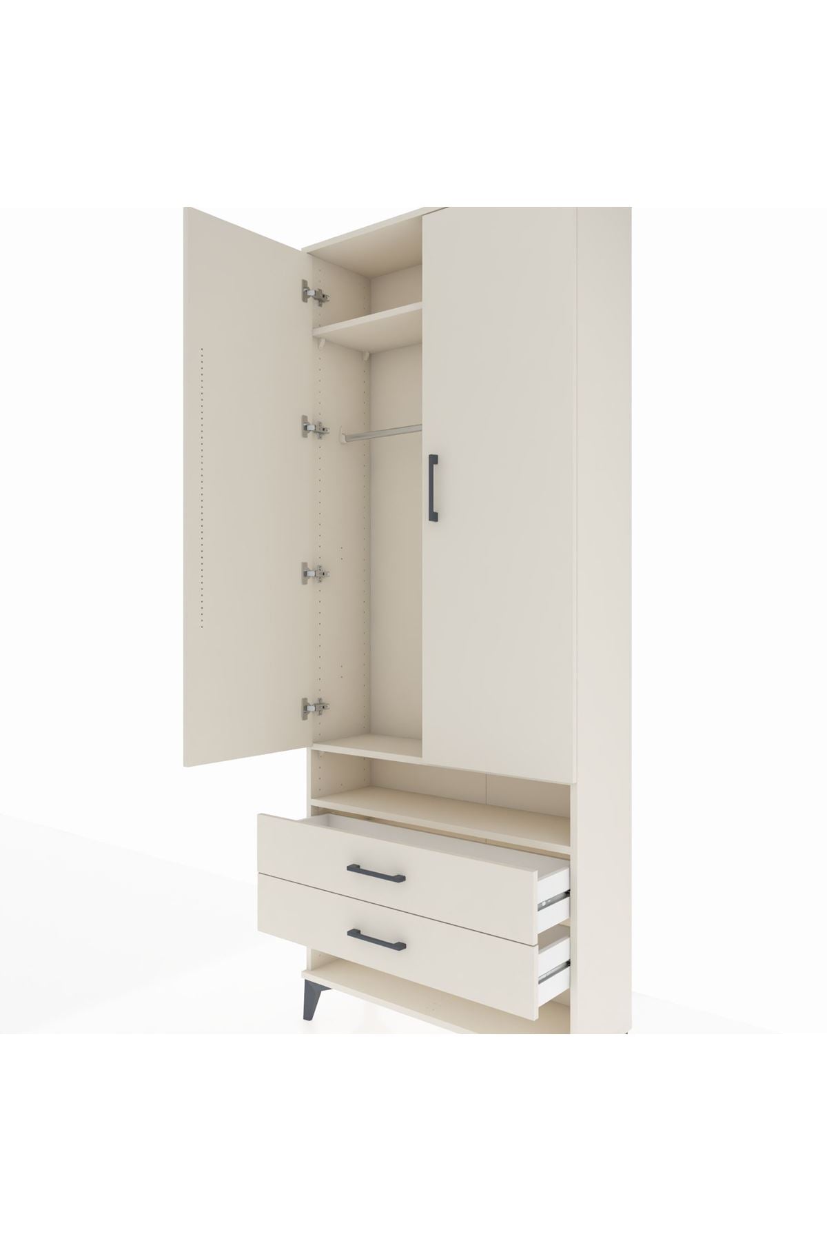 Arges Dolap 3 Raflı 2 Çekmeceli Tek Askılı 88x30x221 - S30M055V1A