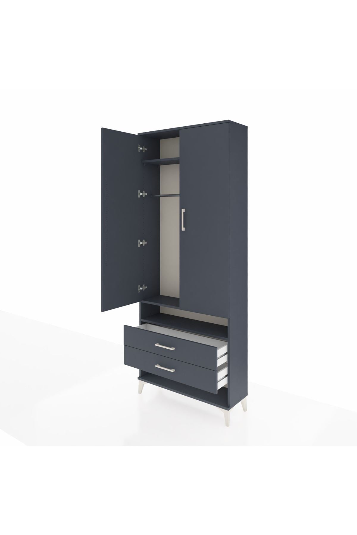 Arges Dolap 3 Raflı 2 Çekmeceli Tek Askılı 88x30x221 - S30M055V5A