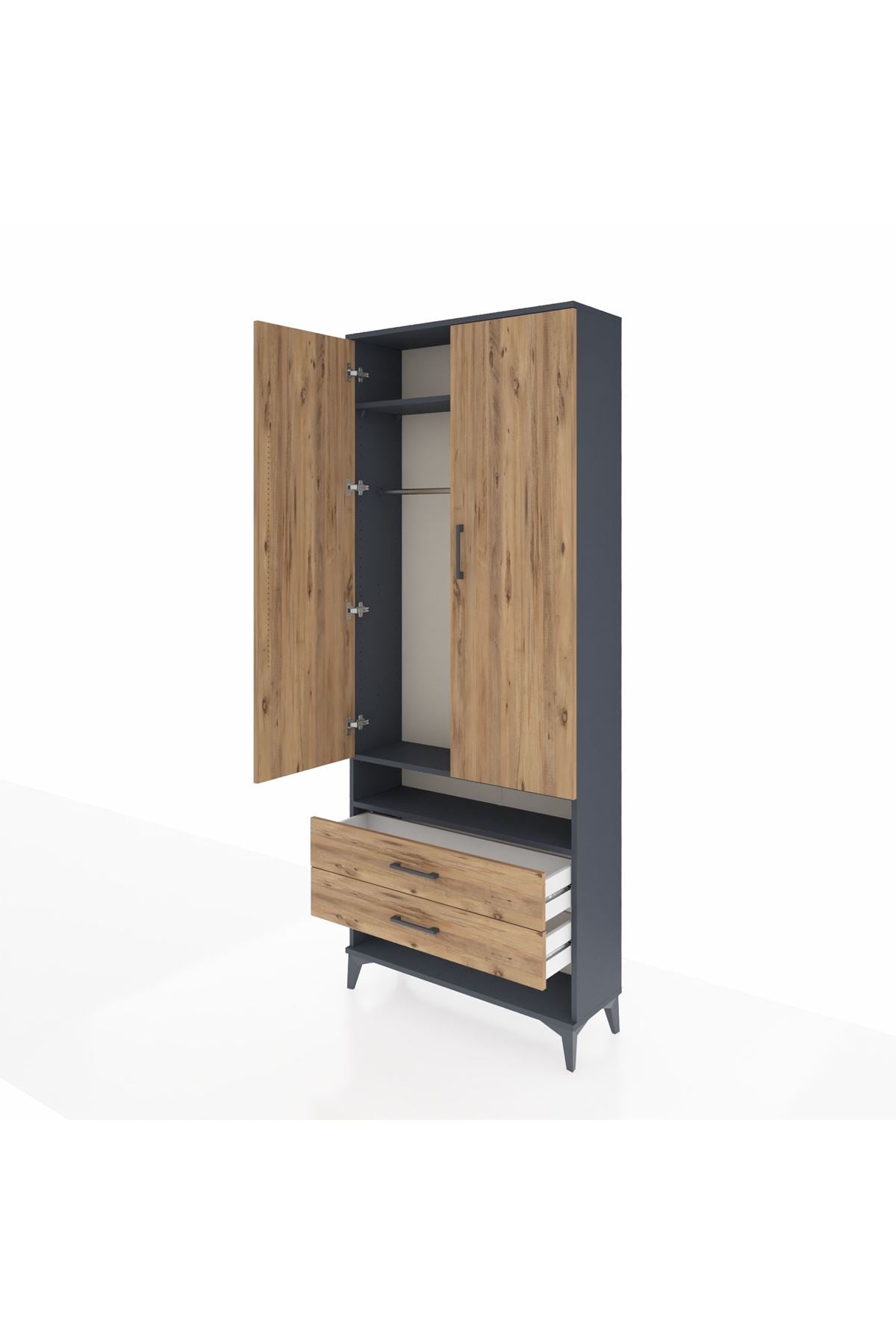 Arges Dolap 3 Raflı 2 Çekmeceli Tek Askılı 88x30x221 - S30M055V6A