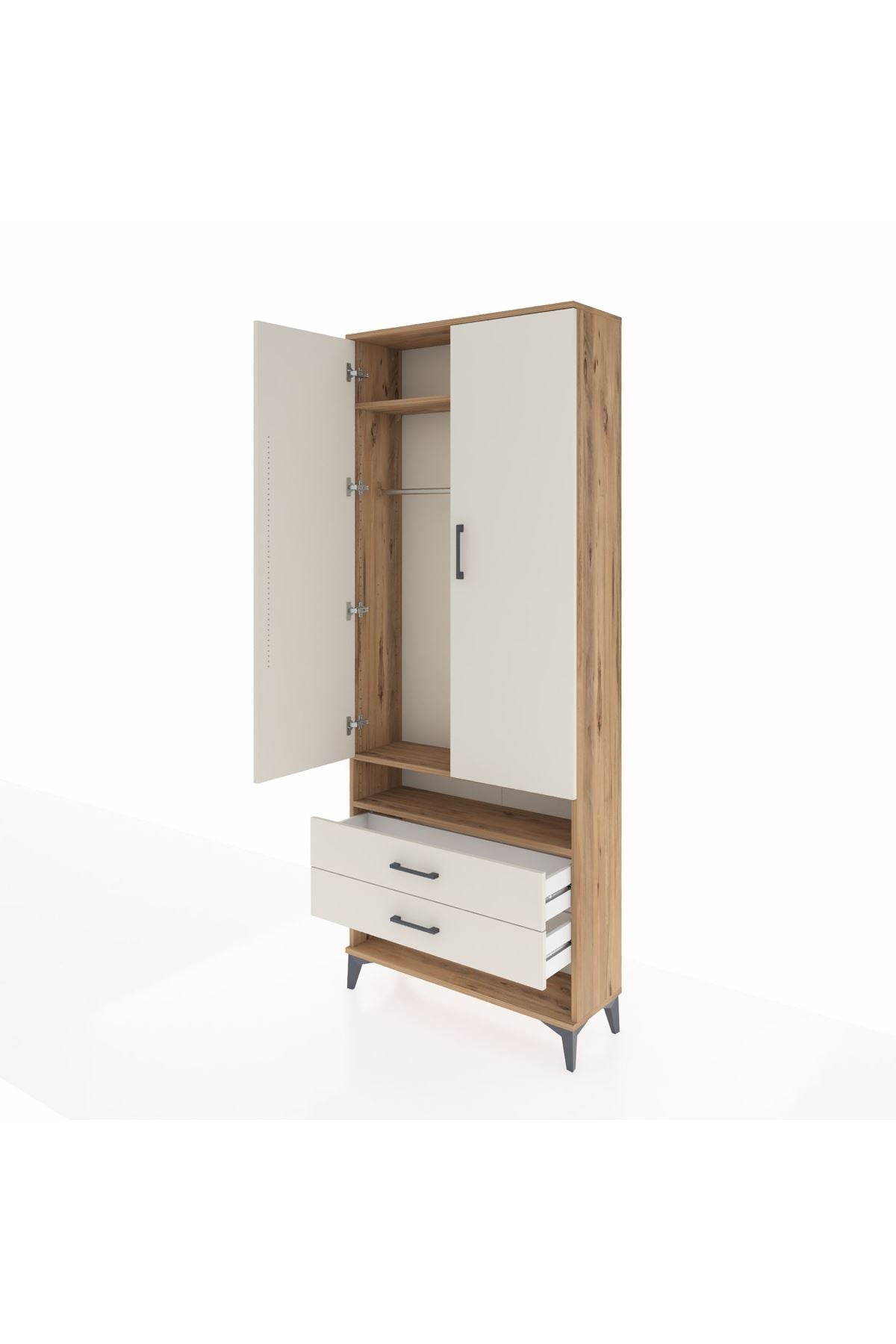 Arges Dolap 3 Raflı 2 Çekmeceli Tek Askılı 88x30x221 - S30M055V7A