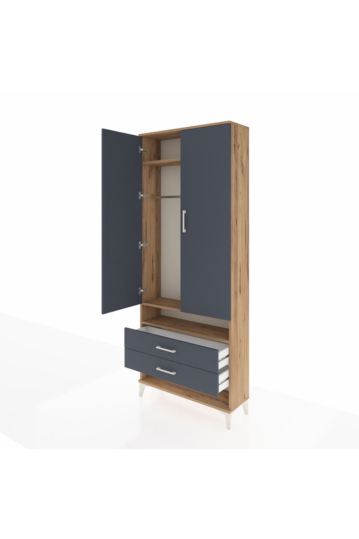 Arges Dolap 3 Raflı 2 Çekmeceli Tek Askılı 88x30x221 - S30M055V8A