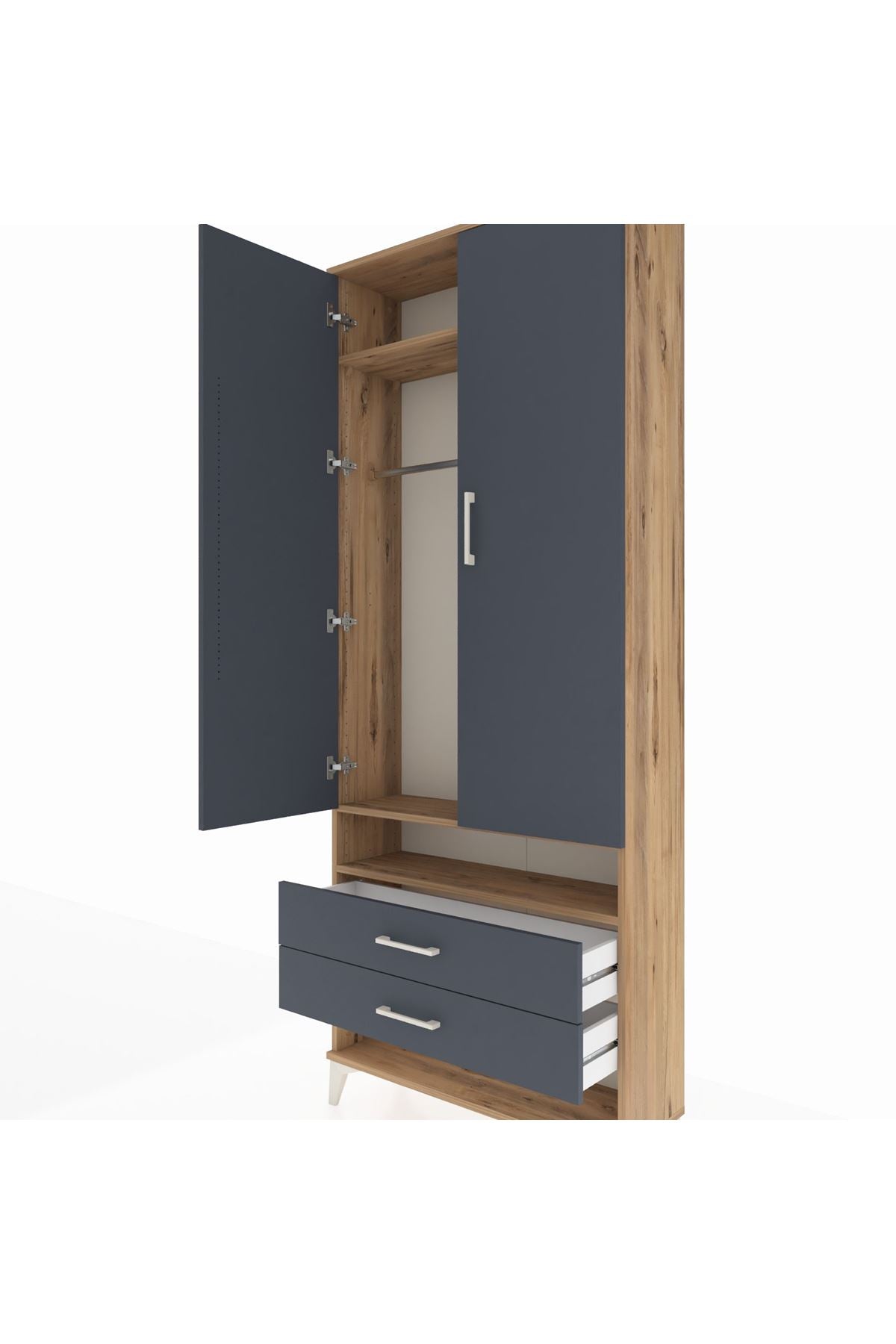 Arges Dolap 3 Raflı 2 Çekmeceli Tek Askılı 88x30x221 - S30M055V8A