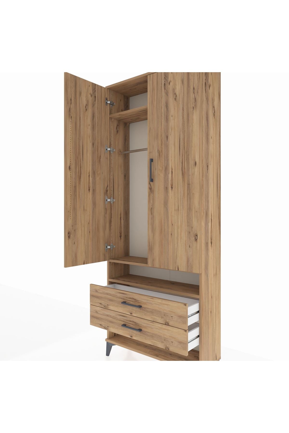 Arges Dolap 3 Raflı 2 Çekmeceli Tek Askılı 88x30x221 - S30M055V9A