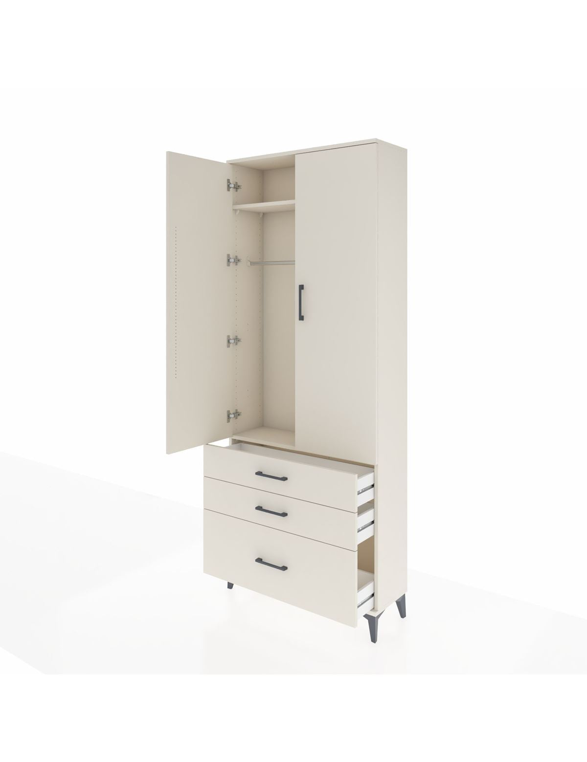 Arges Dolap 2 Raflı 3 Çekmeceli Tek Askılı 88x30x221 - S30M058V1A