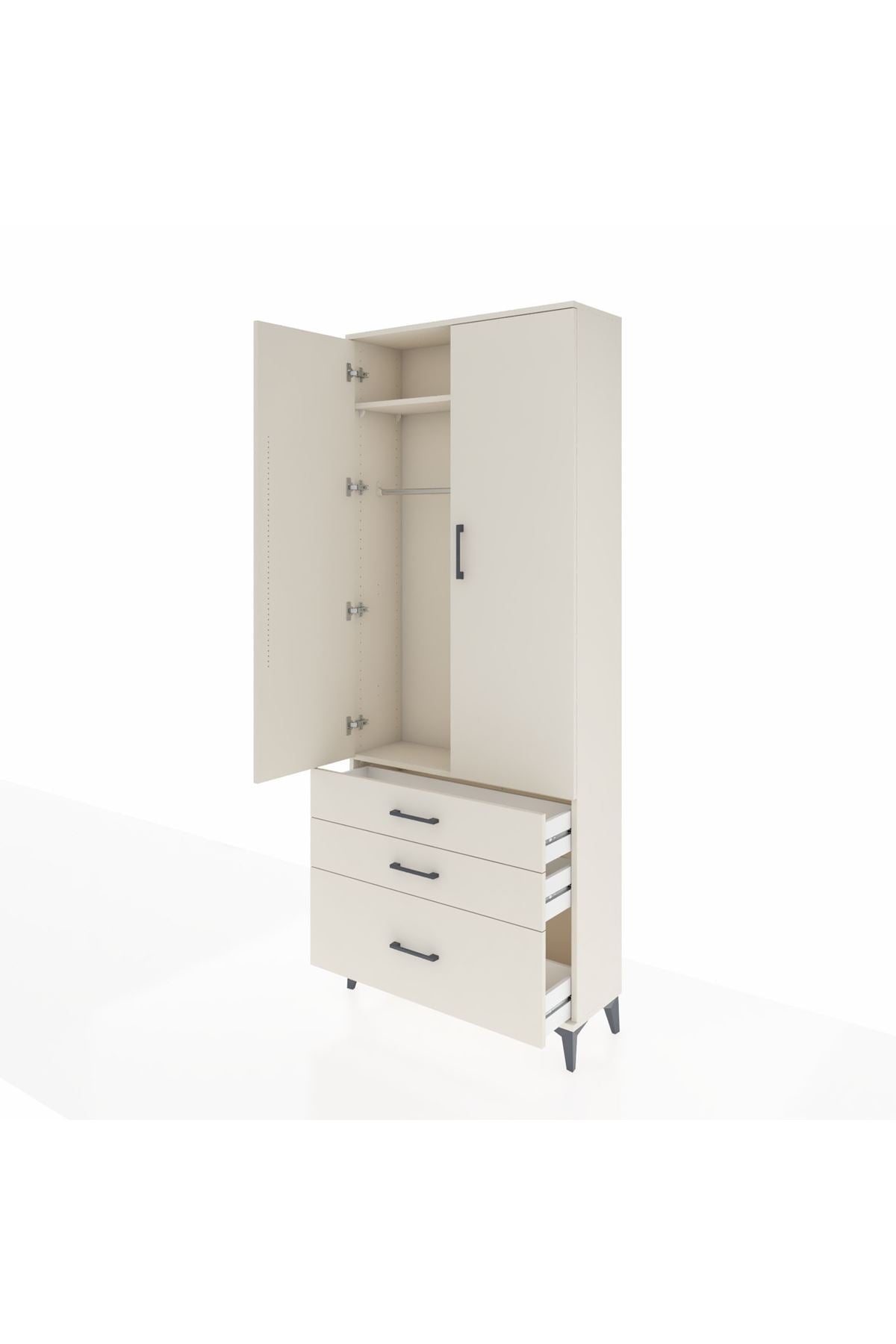 Arges Dolap 2 Raflı 3 Çekmeceli Tek Askılı 88x30x221 - S30M058V1A
