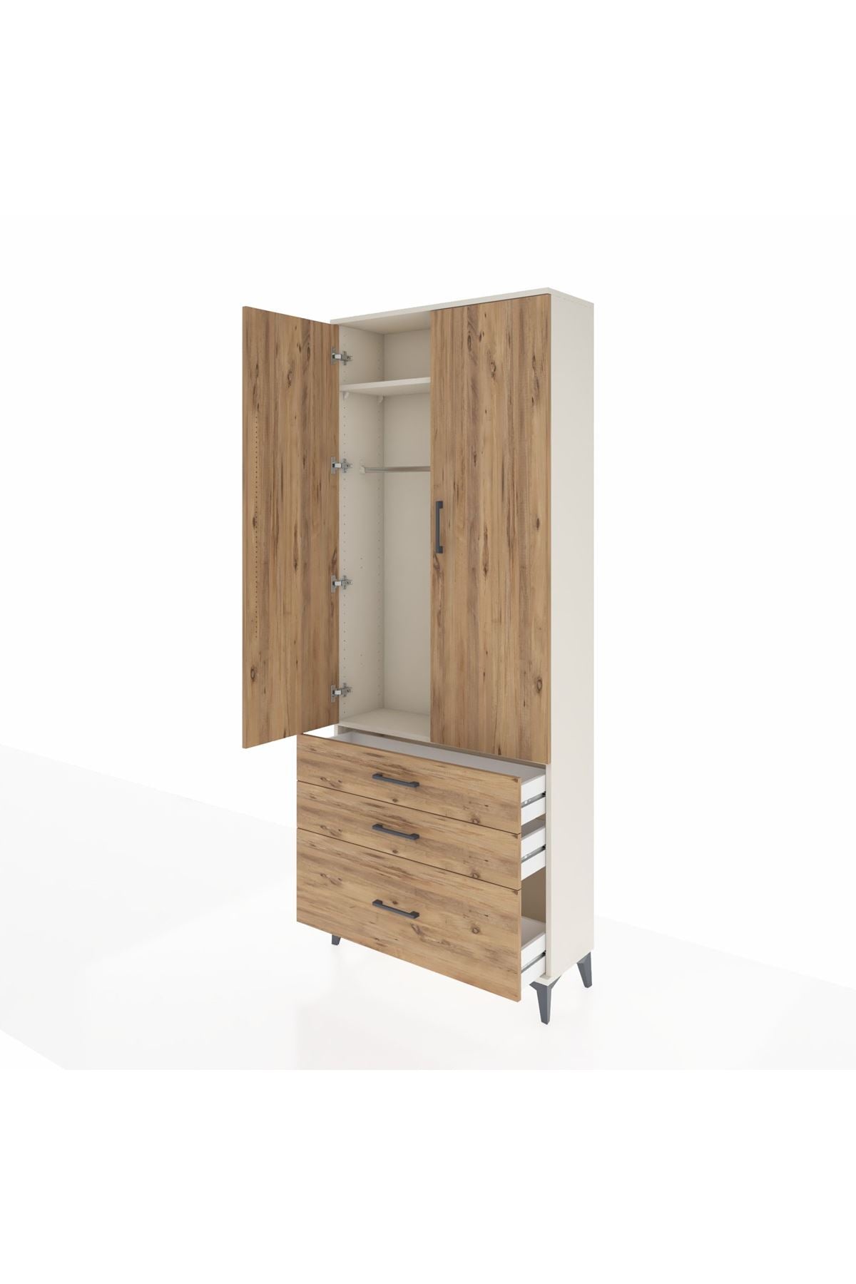 Arges Dolap 2 Raflı 3 Çekmeceli Tek Askılı 88x30x221 - S30M058V3A