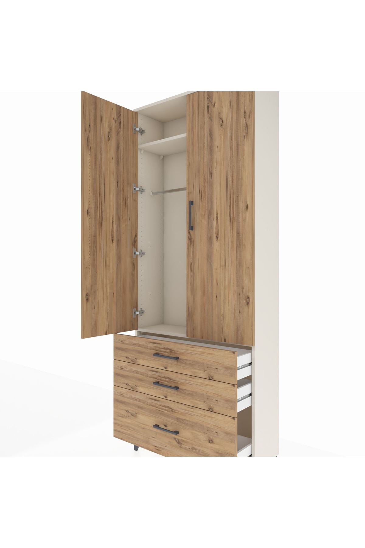 Arges Dolap 2 Raflı 3 Çekmeceli Tek Askılı 88x30x221 - S30M058V3A