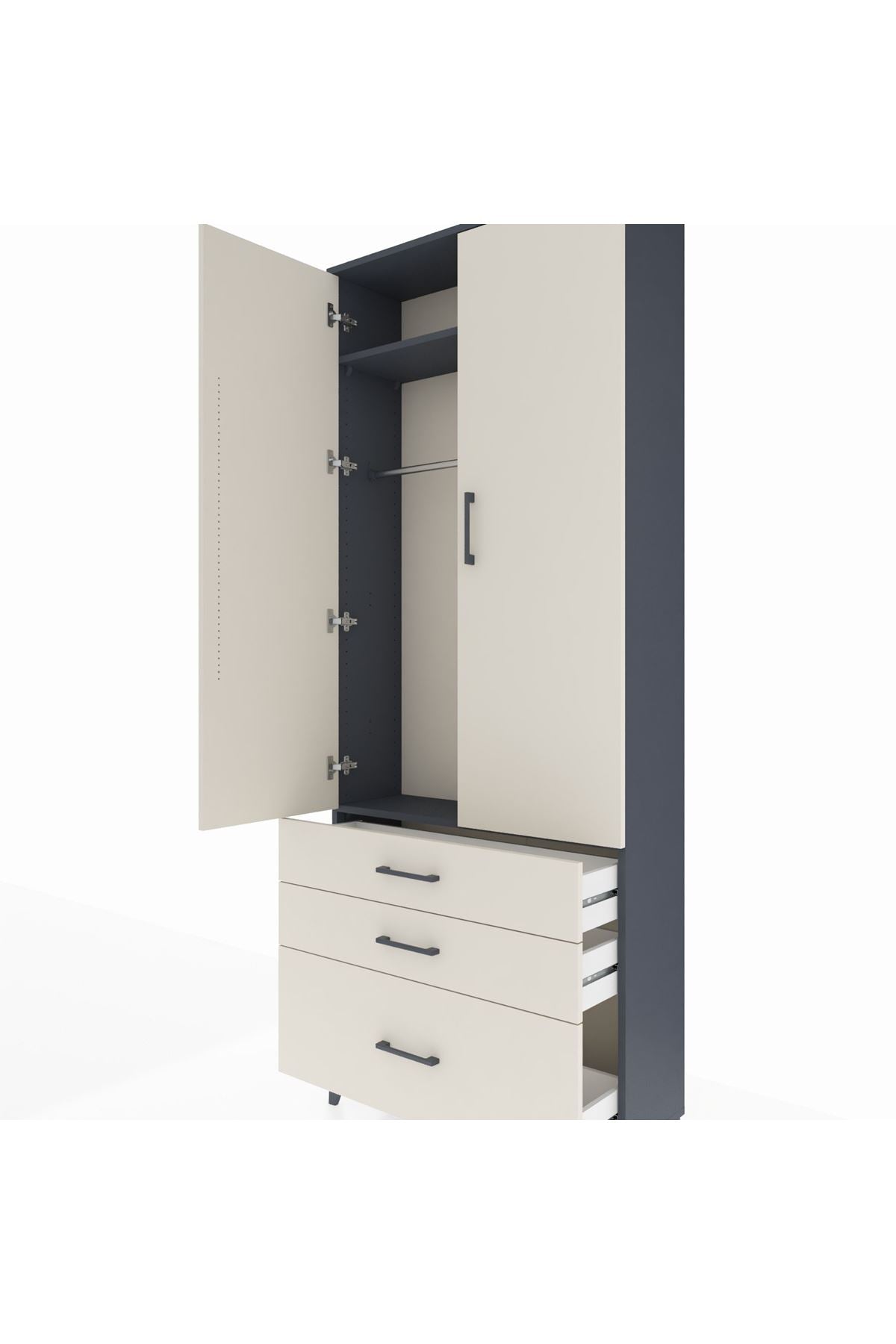 Arges Dolap 2 Raflı 3 Çekmeceli Tek Askılı 88x30x221 - S30M058V4A