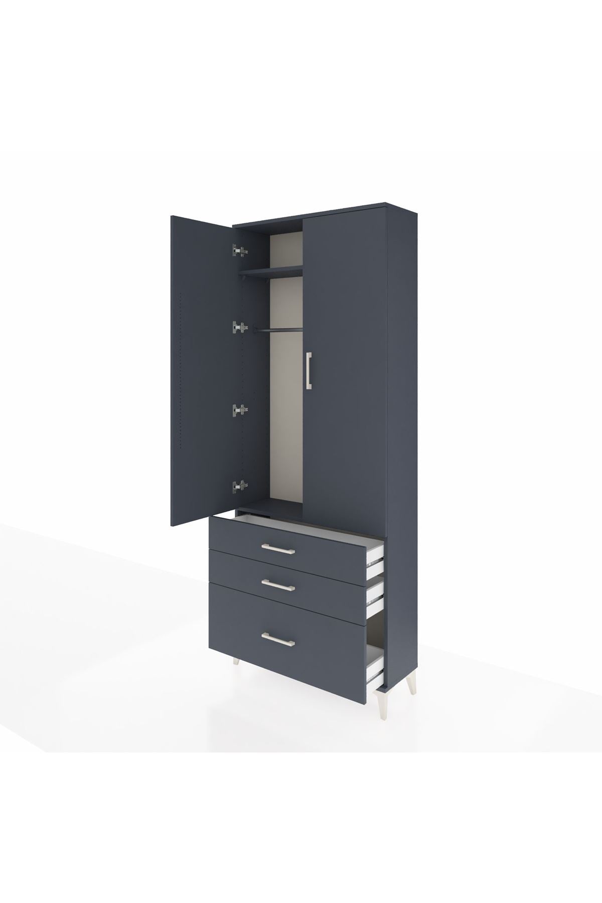 Arges Dolap 2 Raflı 3 Çekmeceli Tek Askılı 88x30x221 - S30M058V5A