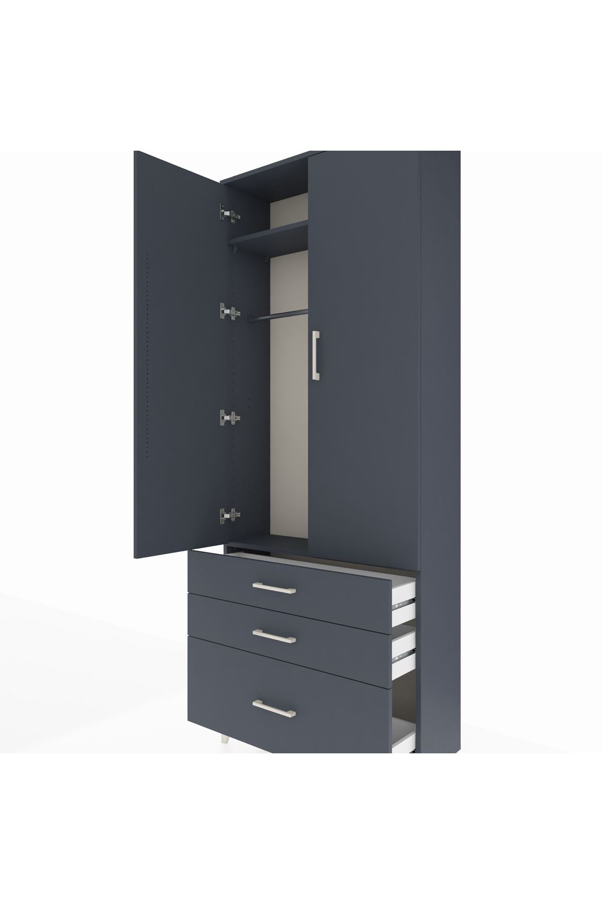 Arges Dolap 2 Raflı 3 Çekmeceli Tek Askılı 88x30x221 - S30M058V5A