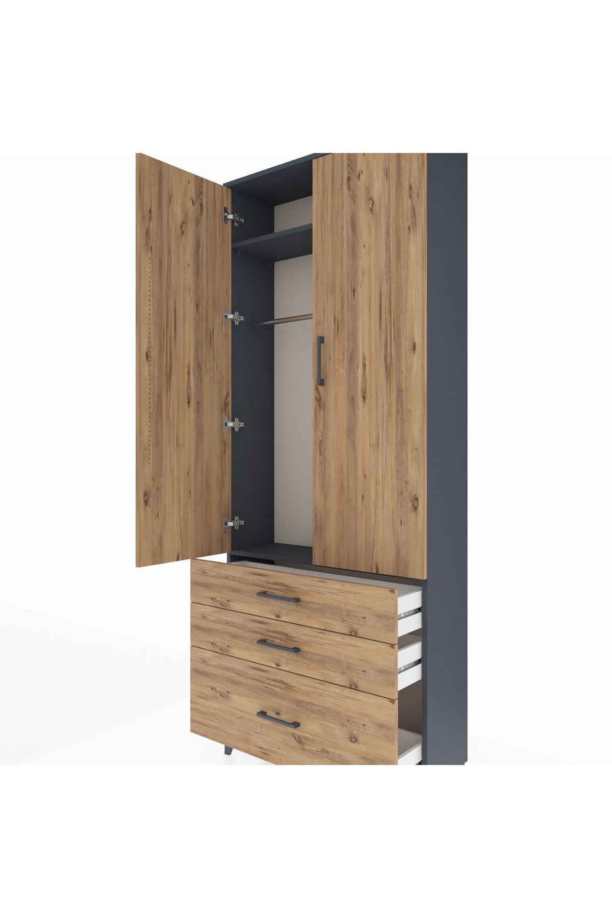 Arges Dolap 2 Raflı 3 Çekmeceli Tek Askılı 88x30x221 - S30M058V6A