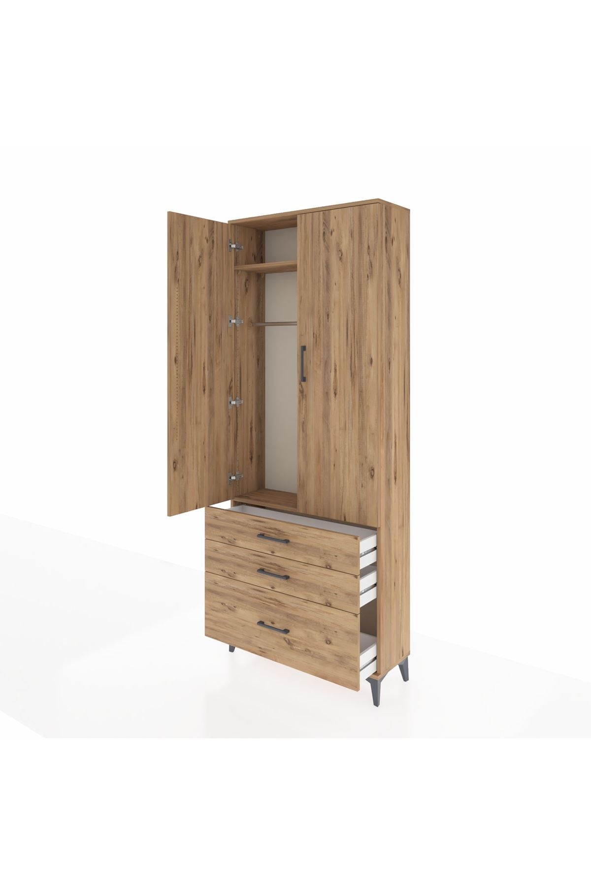 Arges Dolap 2 Raflı 3 Çekmeceli Tek Askılı 88x30x221 - S30M058V9A