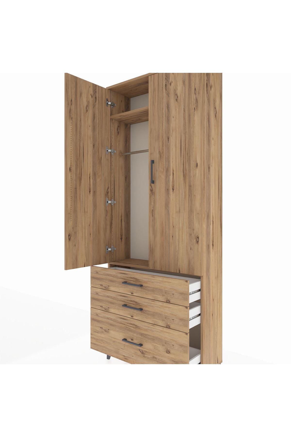 Arges Dolap 2 Raflı 3 Çekmeceli Tek Askılı 88x30x221 - S30M058V9A