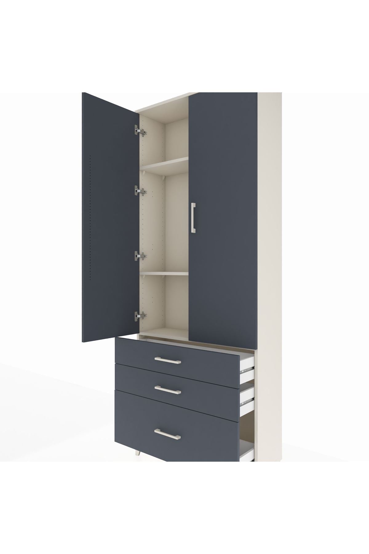 Arges Dolap 3 Raflı 3 Çekmeceli 2 Kapaklı 88x30x221 - S30M059V2A