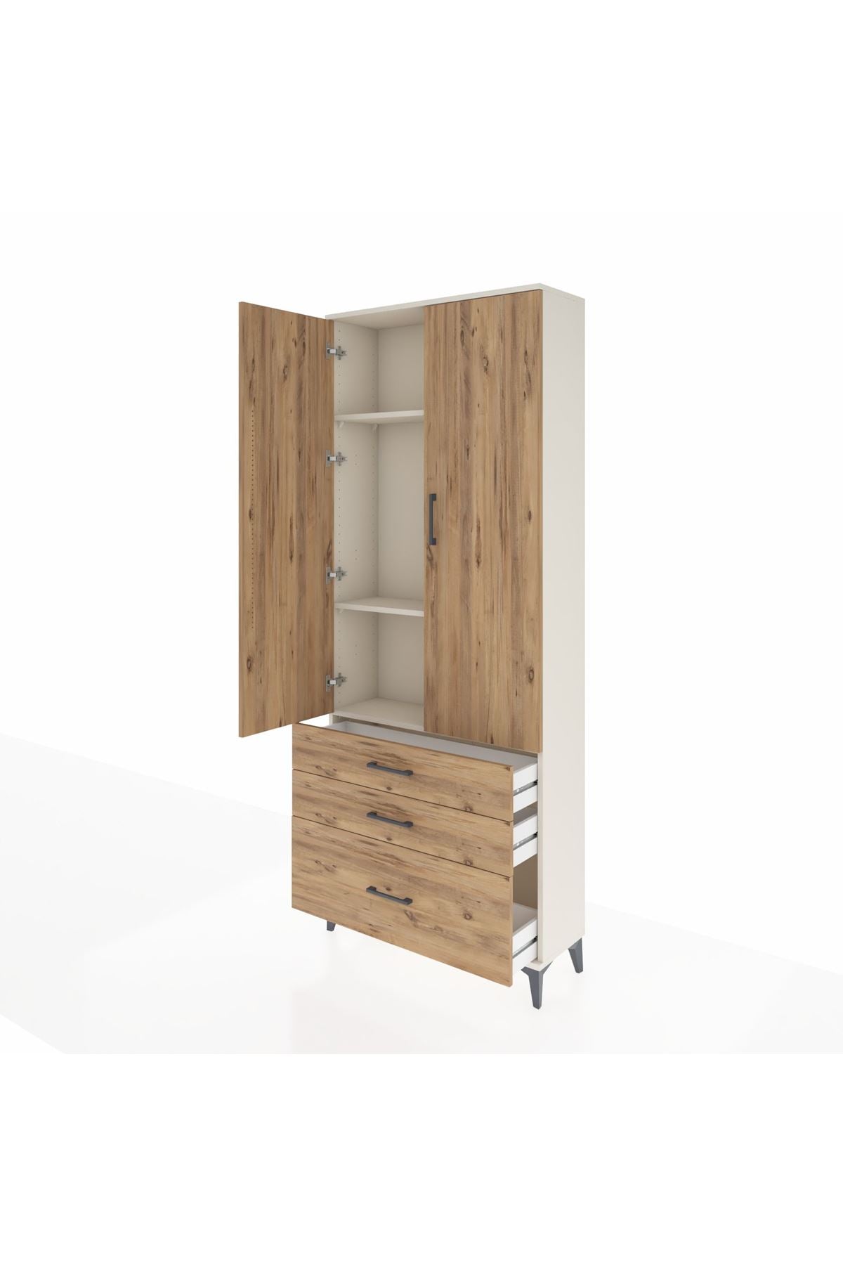 Arges Dolap 3 Raflı 3 Çekmeceli 2 Kapaklı 88x30x221 - S30M059V3A