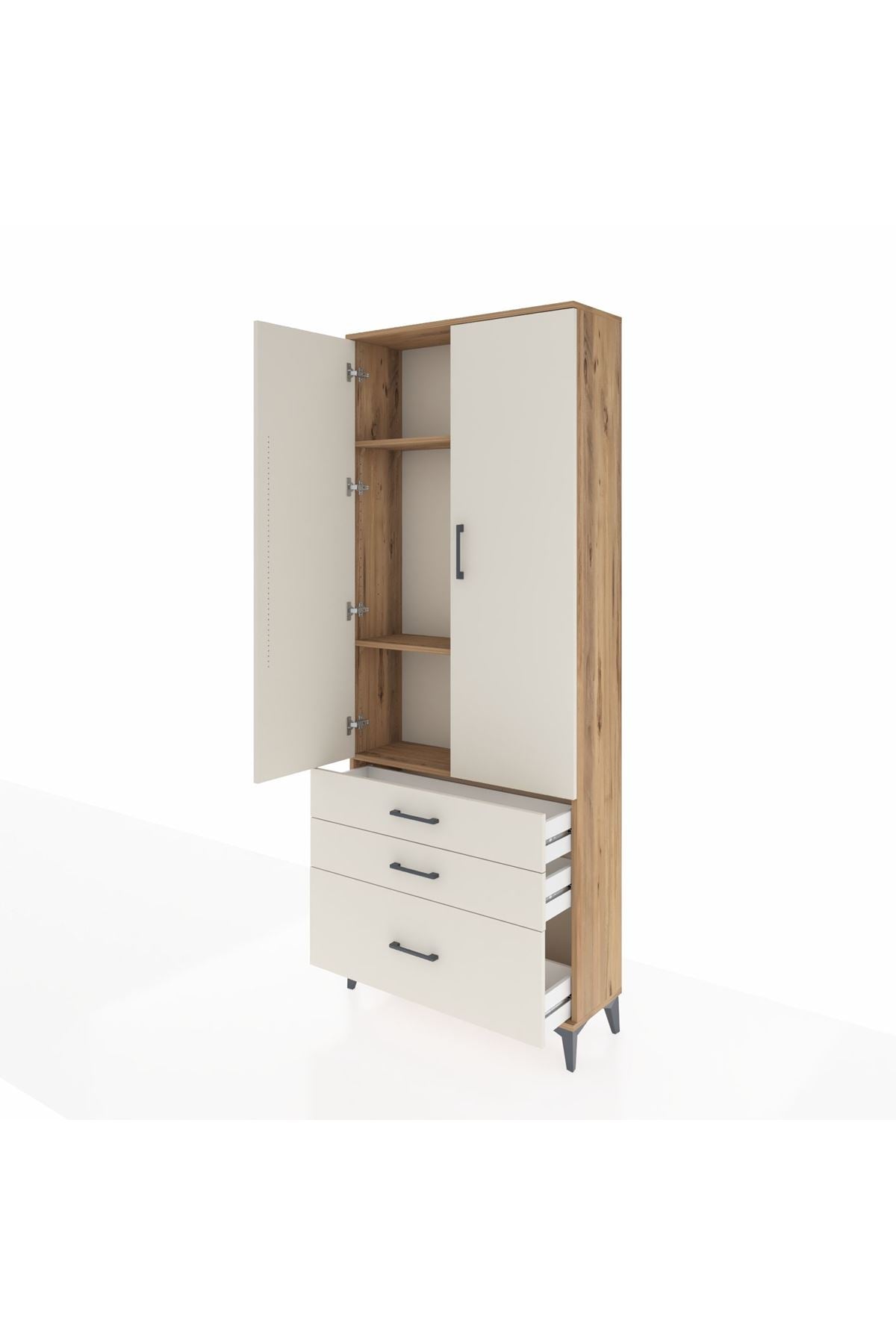 Arges Dolap 3 Raflı 3 Çekmeceli 2 Kapaklı 88x30x221 - S30M059V7A