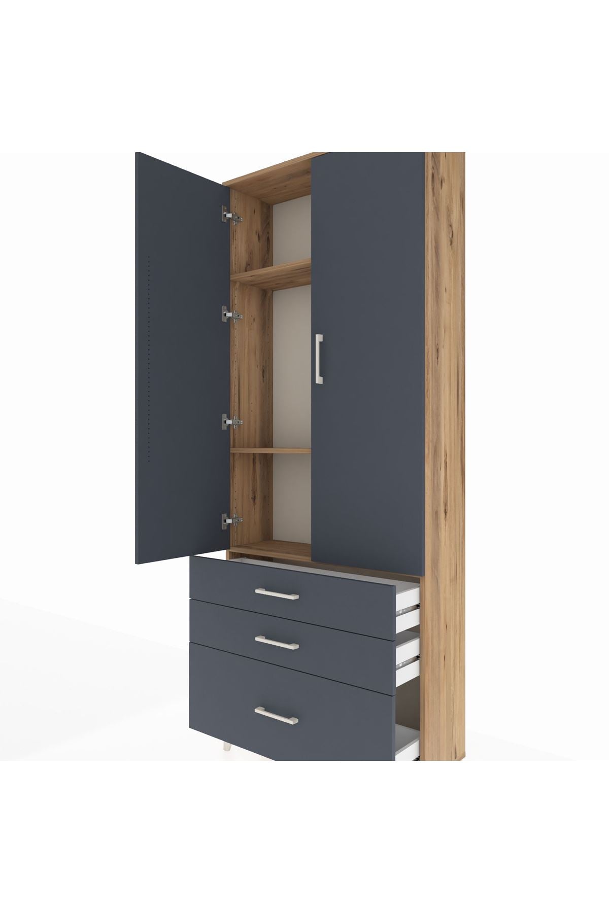 Arges Dolap 3 Raflı 3 Çekmeceli 2 Kapaklı 88x30x221 - S30M059V8A