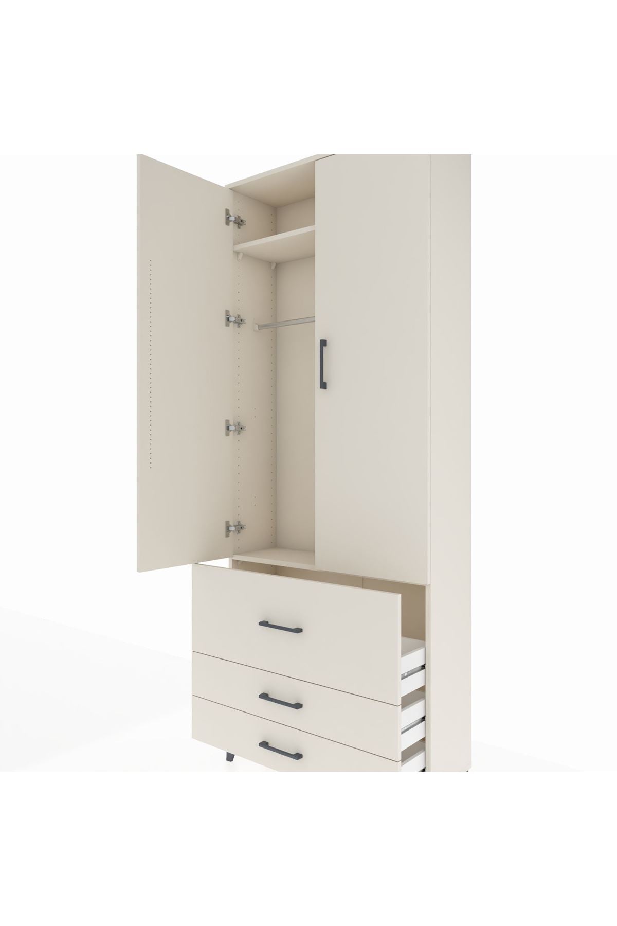 Arges Dolap 2 Raflı 3 Çekmeceli Tek Askılı 88x30x221 - S30M061V1A