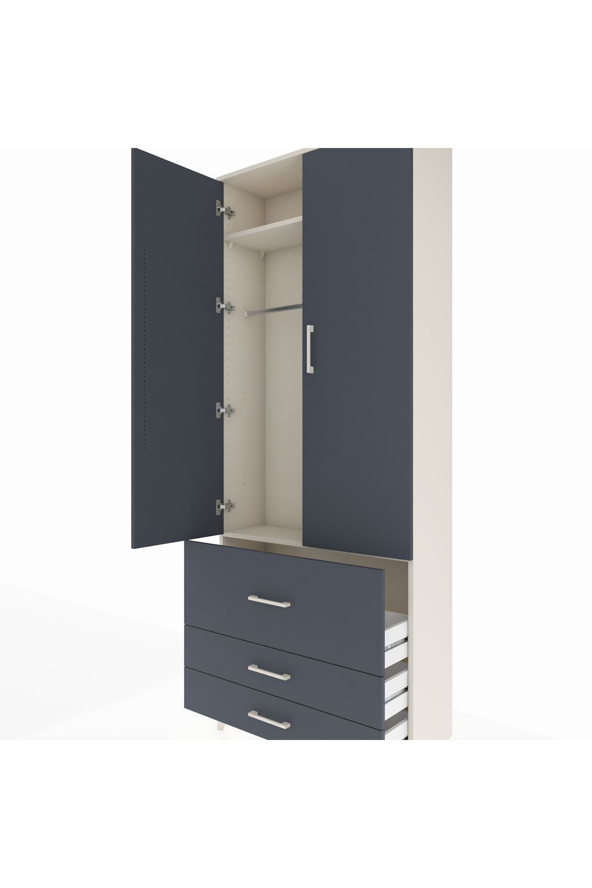 Arges Dolap 2 Raflı 3 Çekmeceli Tek Askılı 88x30x221 - S30M061V2A
