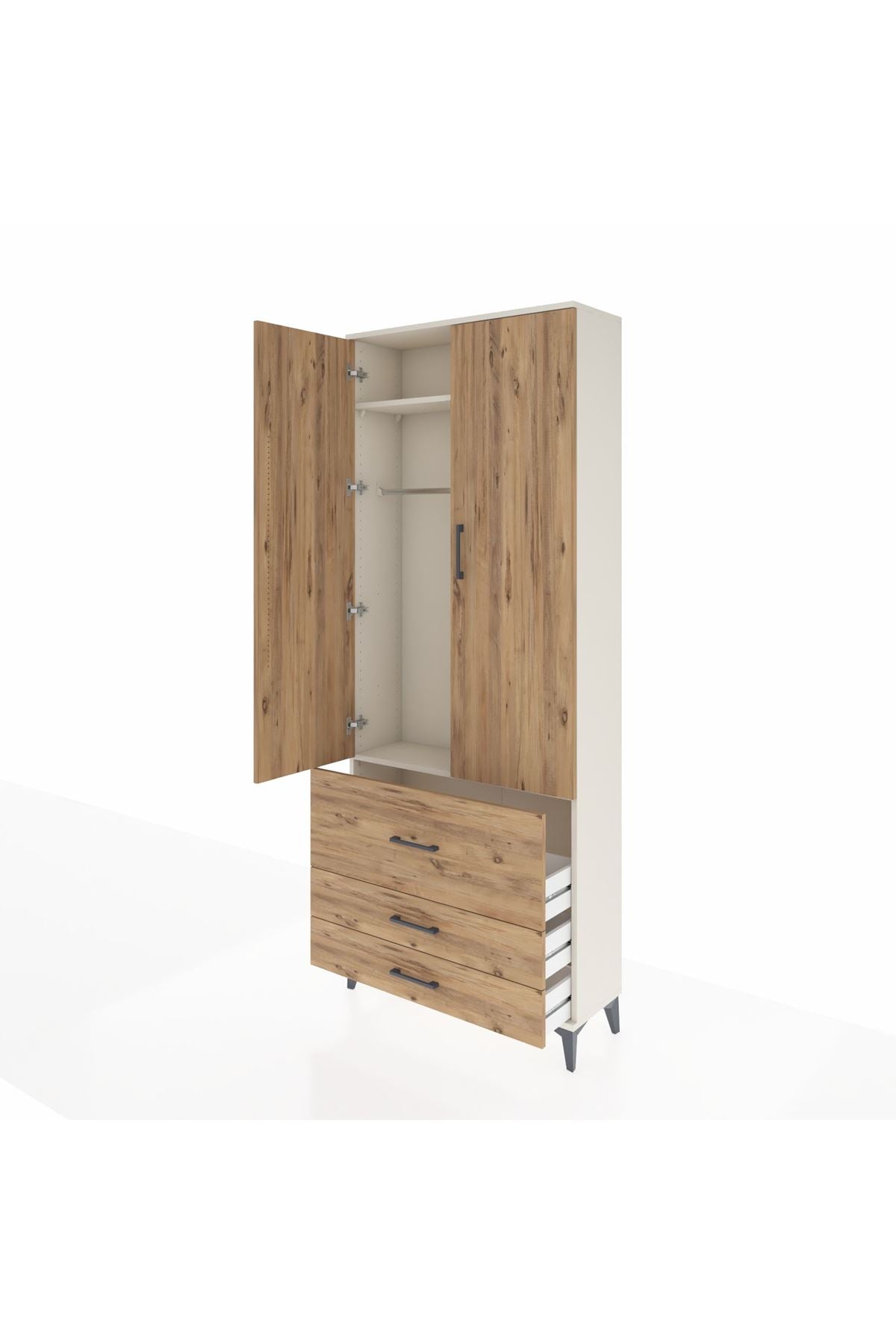 Arges Dolap 2 Raflı 3 Çekmeceli Tek Askılı 88x30x221 - S30M061V3A