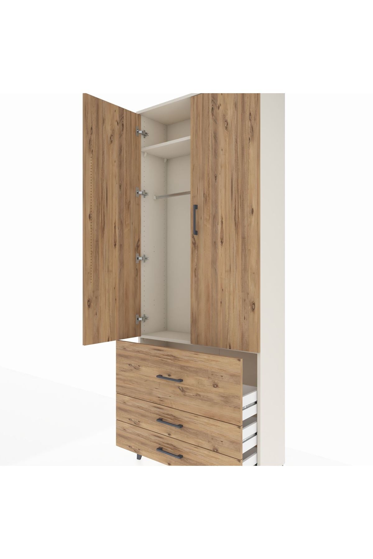 Arges Dolap 2 Raflı 3 Çekmeceli Tek Askılı 88x30x221 - S30M061V3A