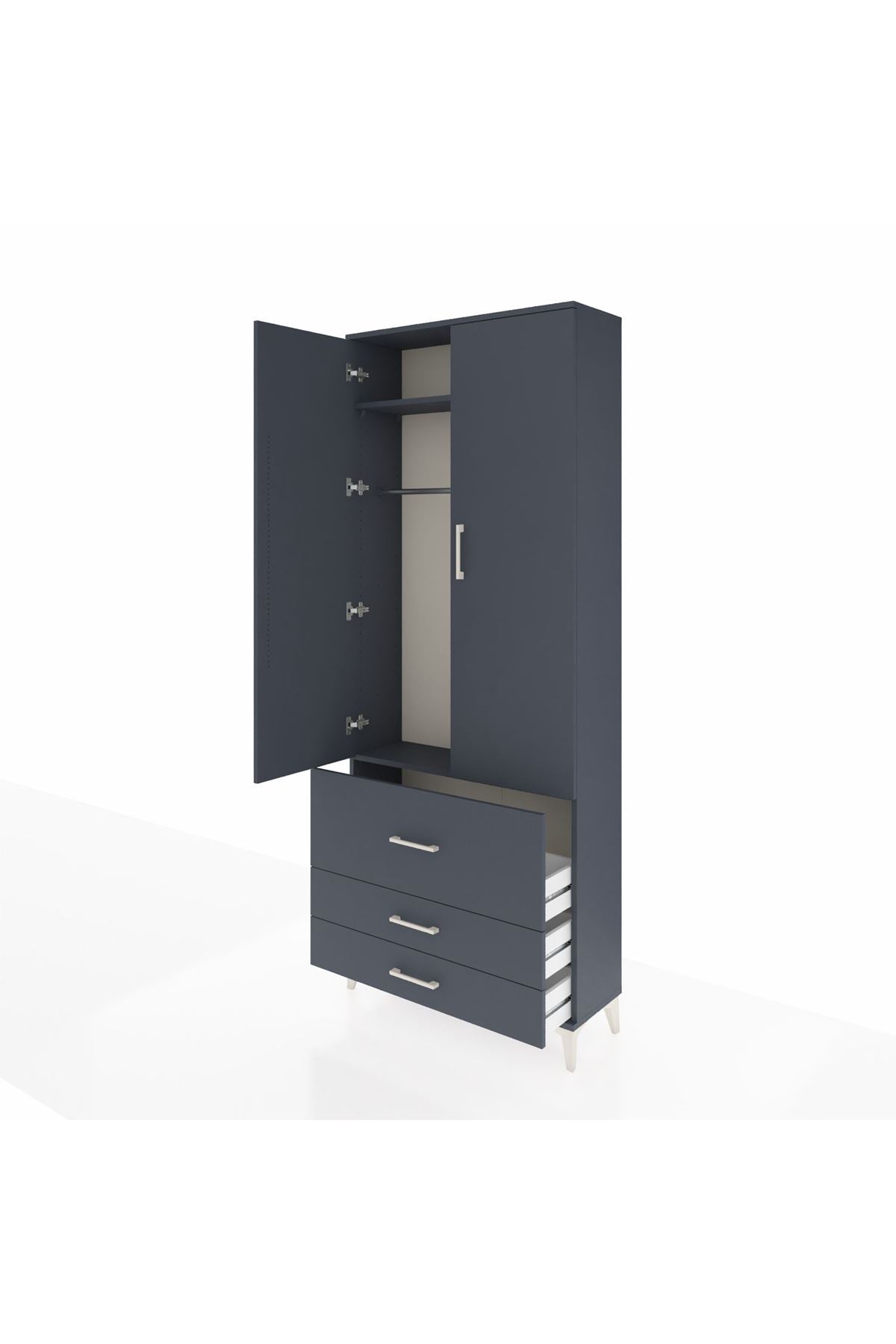 Arges Dolap 2 Raflı 3 Çekmeceli Tek Askılı 88x30x221 - S30M061V5A