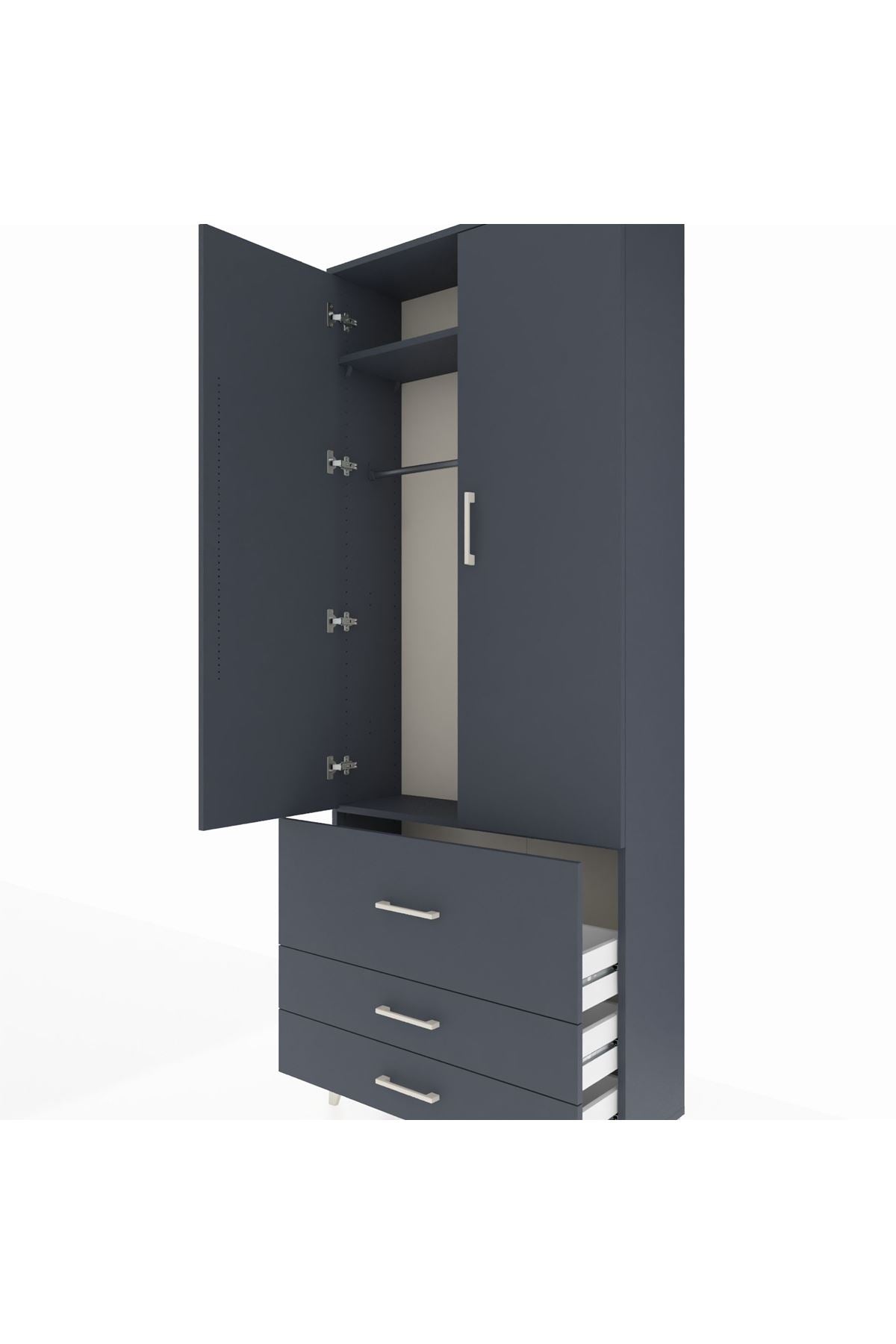 Arges Dolap 2 Raflı 3 Çekmeceli Tek Askılı 88x30x221 - S30M061V5A