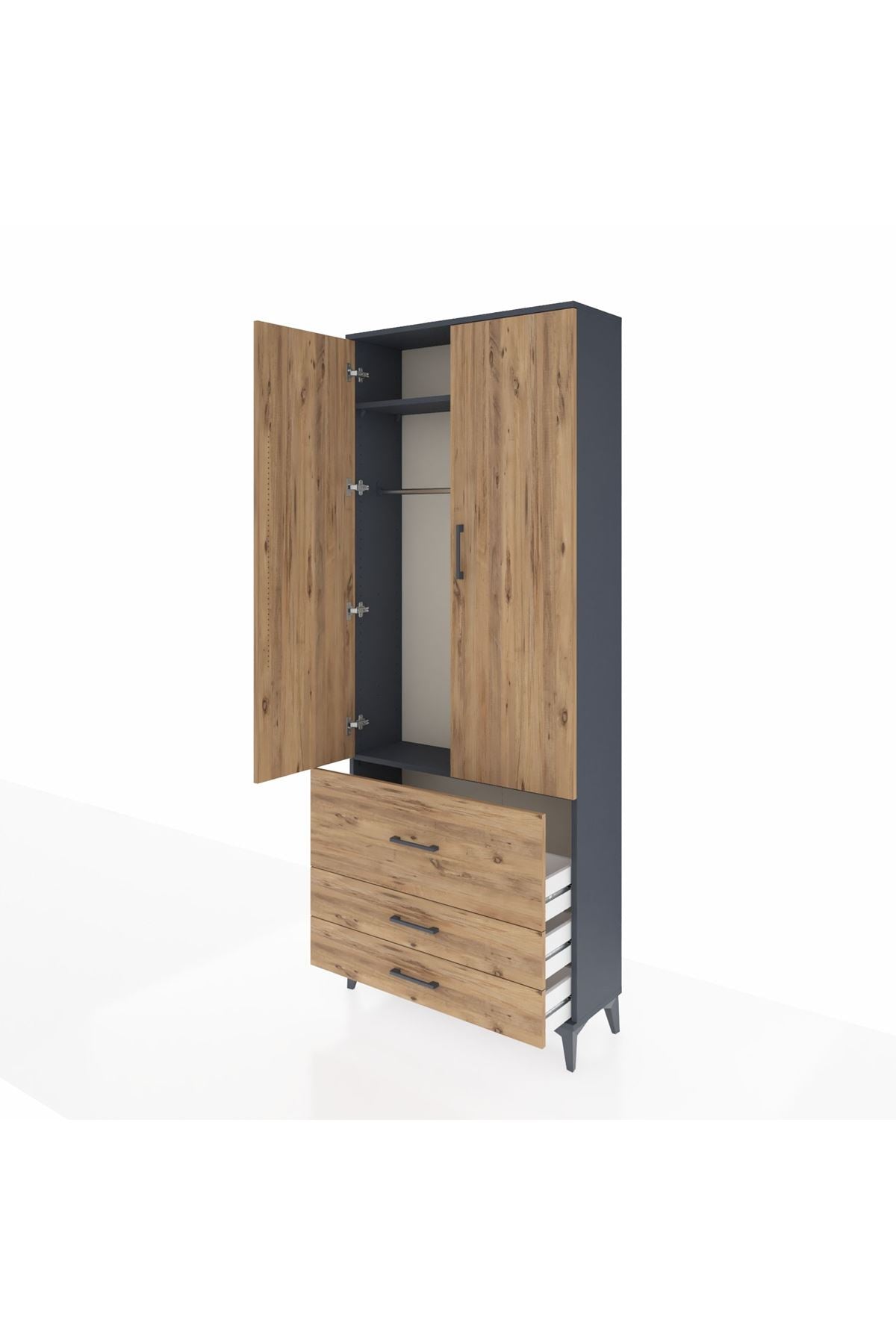 Arges Dolap 2 Raflı 3 Çekmeceli Tek Askılı 88x30x221 - S30M061V6A