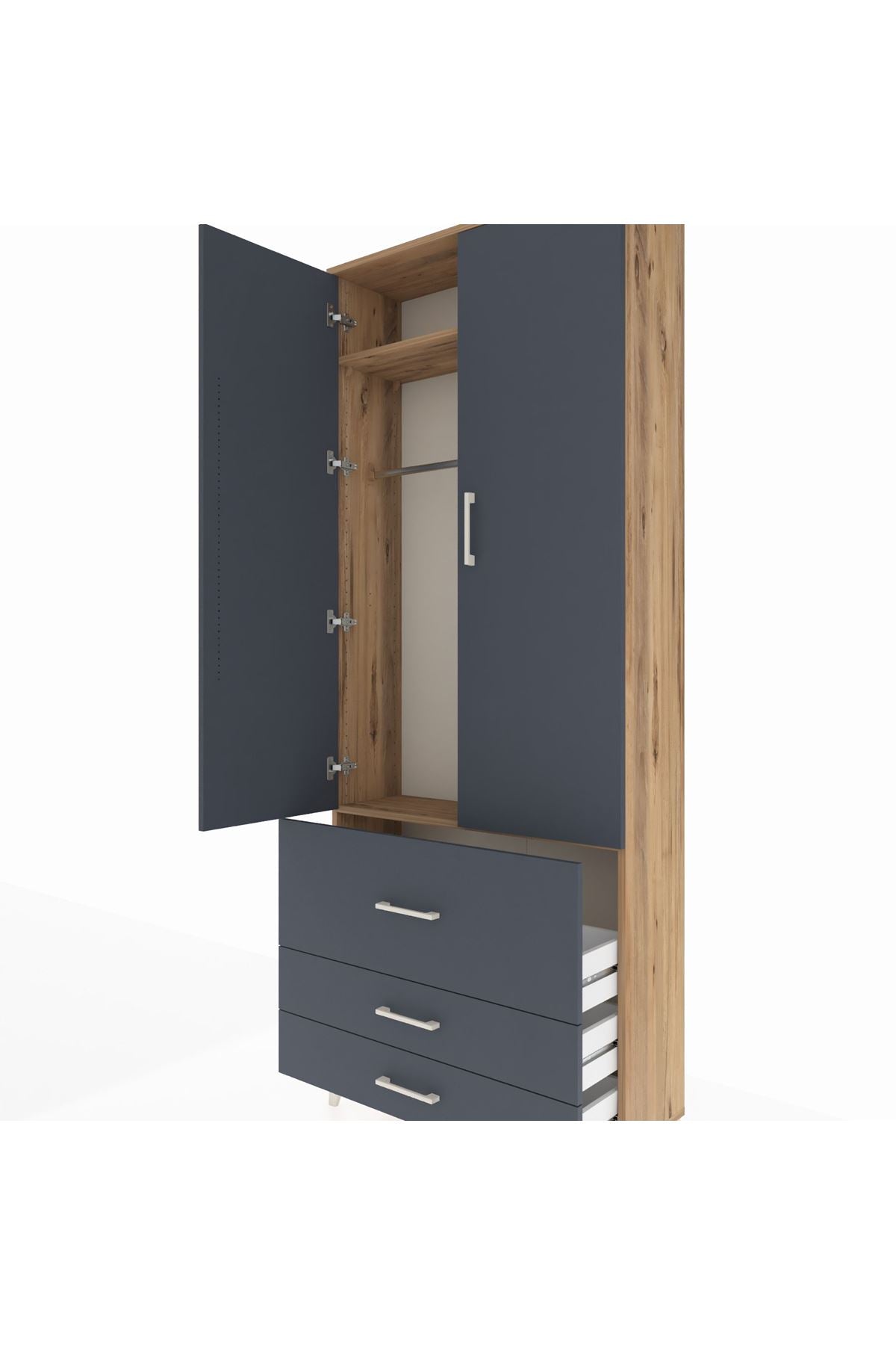 Arges Dolap 2 Raflı 3 Çekmeceli Tek Askılı 88x30x221 - S30M061V8A