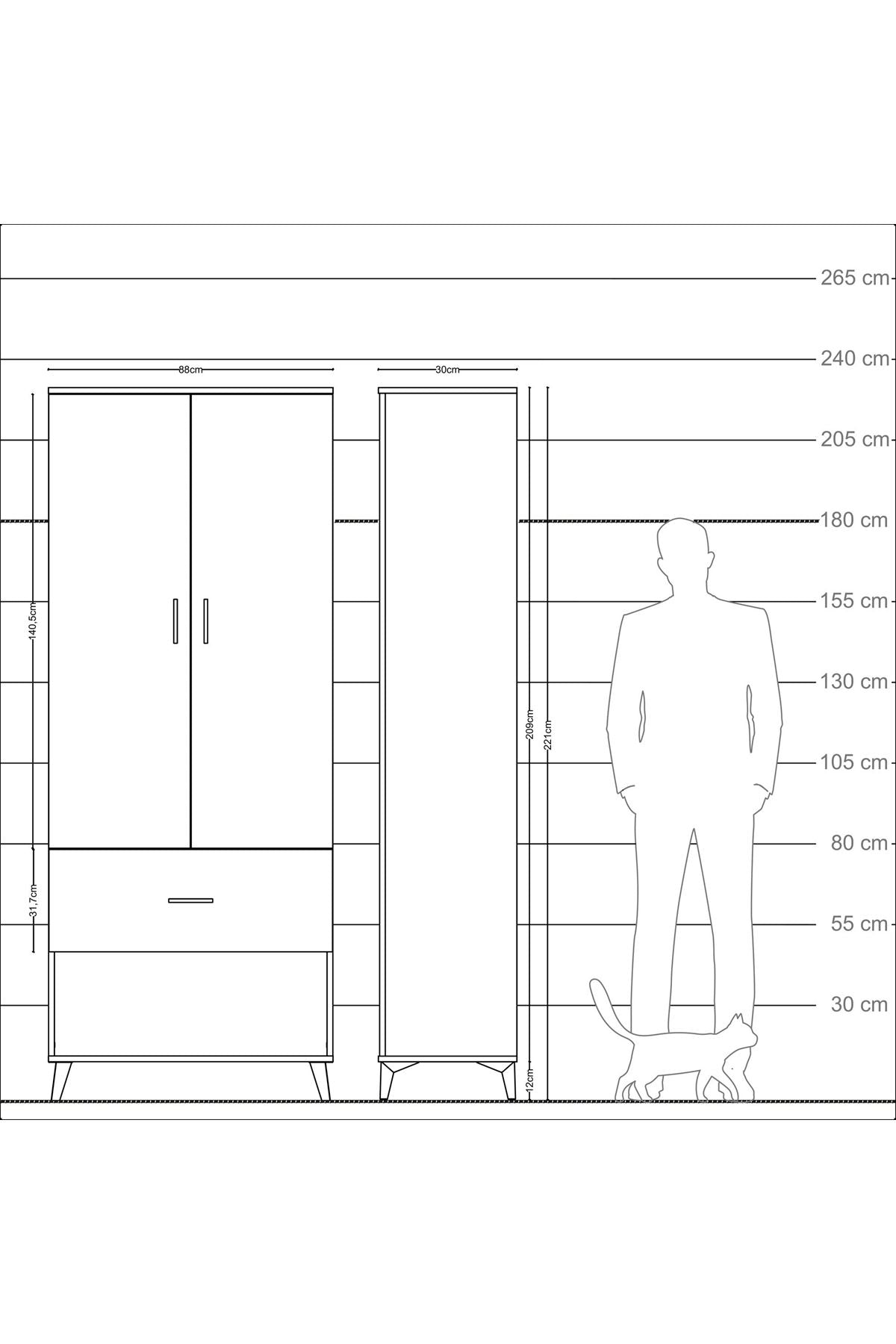 Arges Dolap 2 Raflı Tek Çekmeceli Tek Askılı 88x30x221 - S30M064V5A