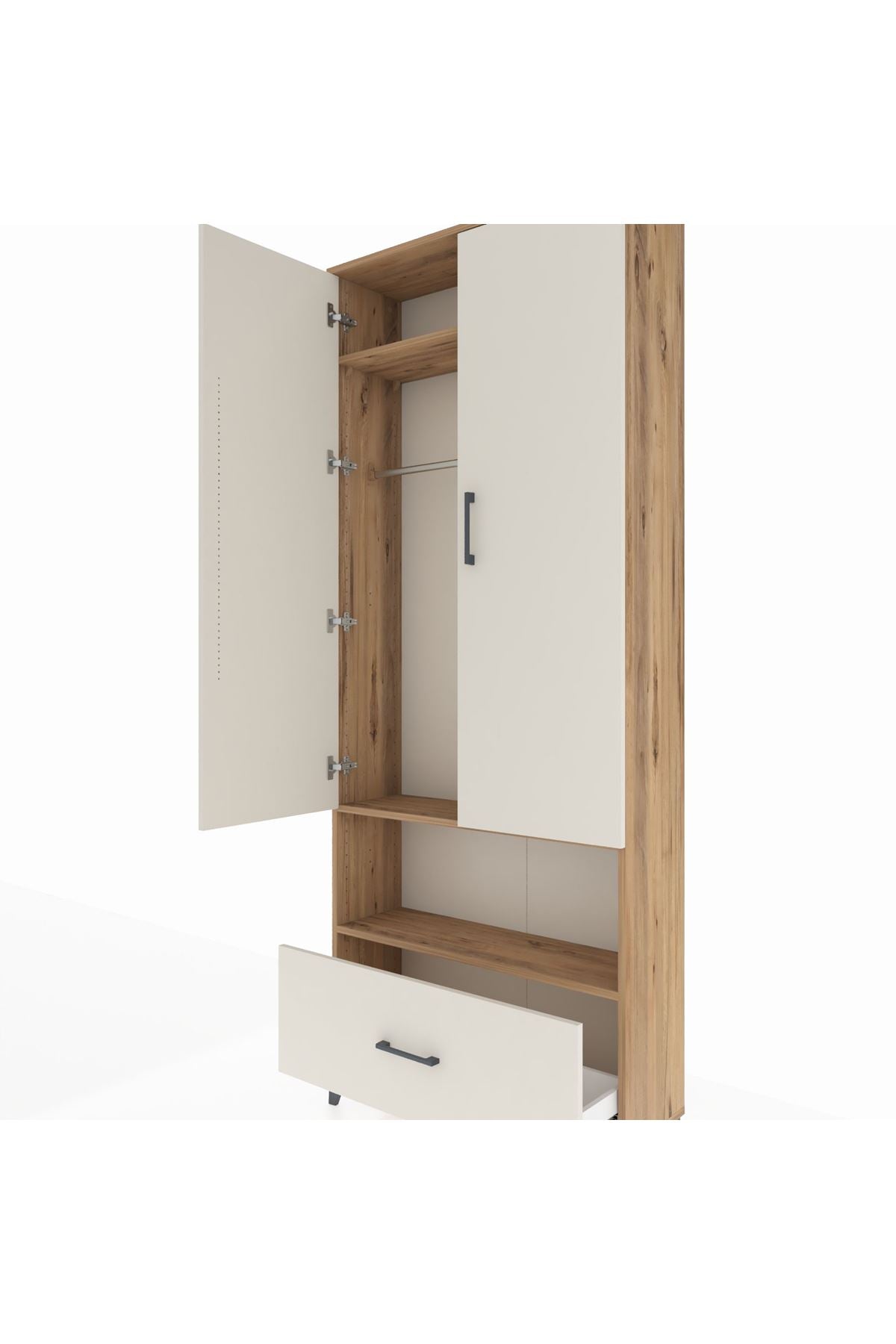 Arges Dolap 3 Raflı Tek Çekmeceli Tek Askılı 88x30x221 - S30M067V7A