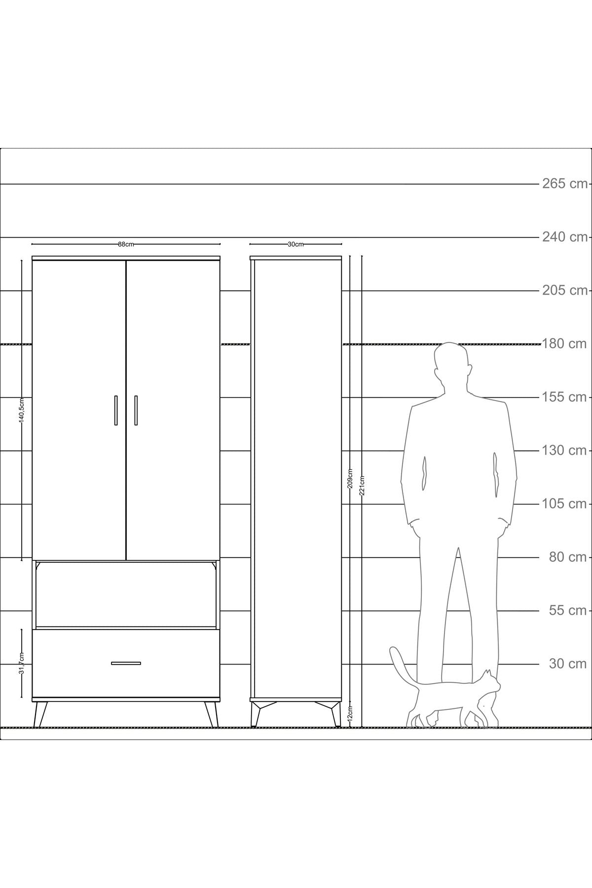 Arges Dolap 4 Raflı Tek Çekmeceli 2 Kapaklı 88x30x221 - S30M068V4A