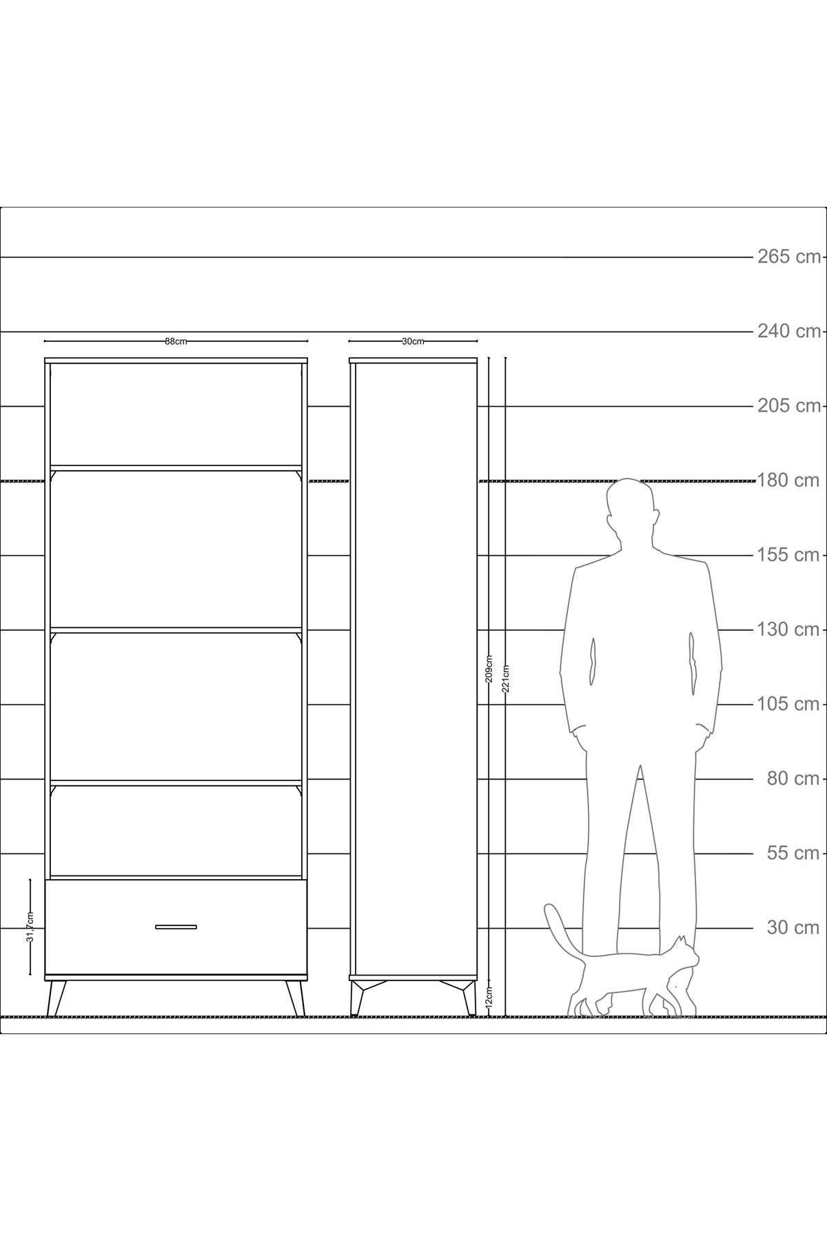 Arges Dolap 4 Raflı Tek Çekmeceli 88x30x221 - S30M069V9A