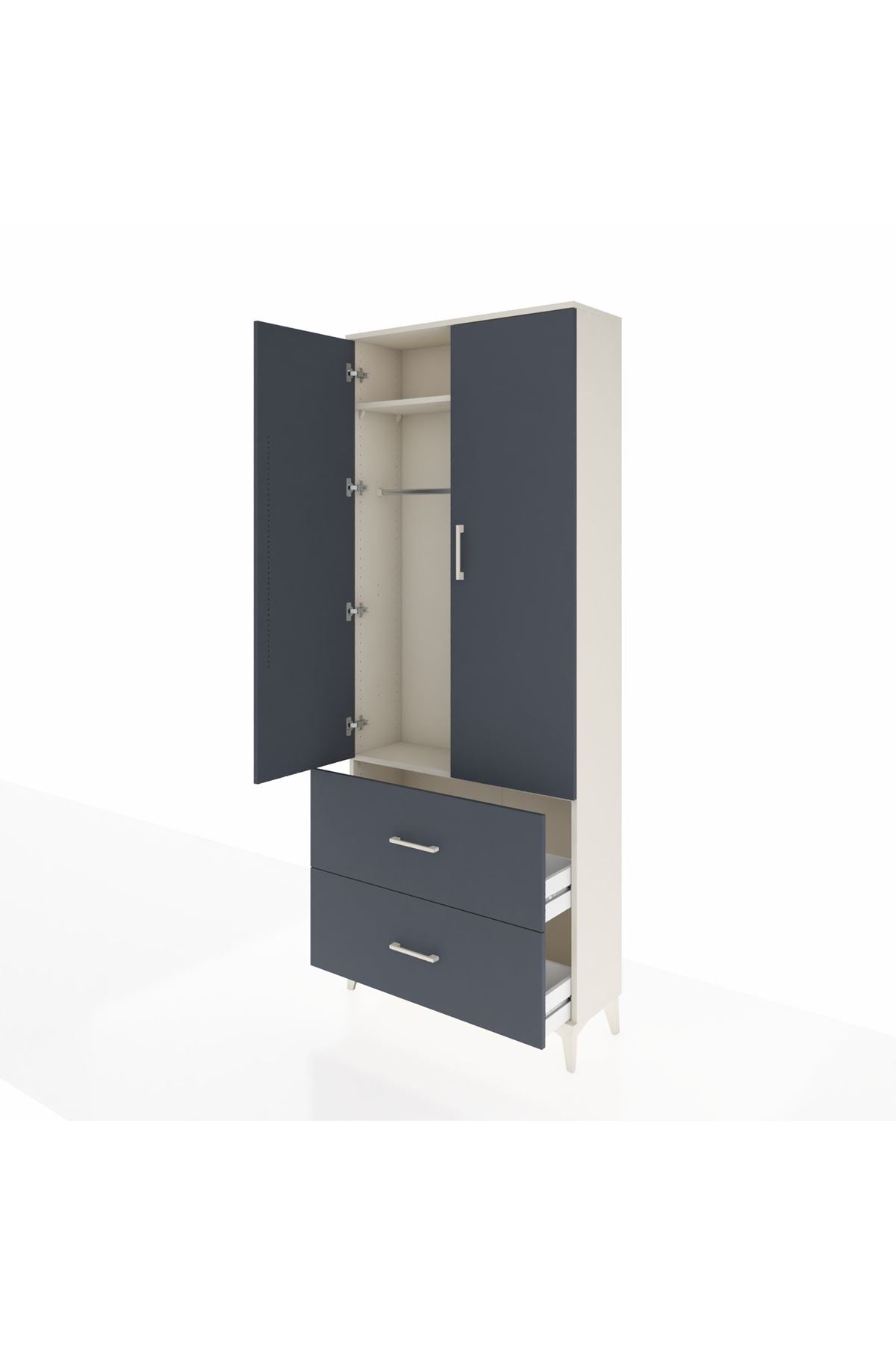 Arges Dolap 2 Raflı 2 Çekmeceli Tek Askılı 88x30x221 - S30M070V2A
