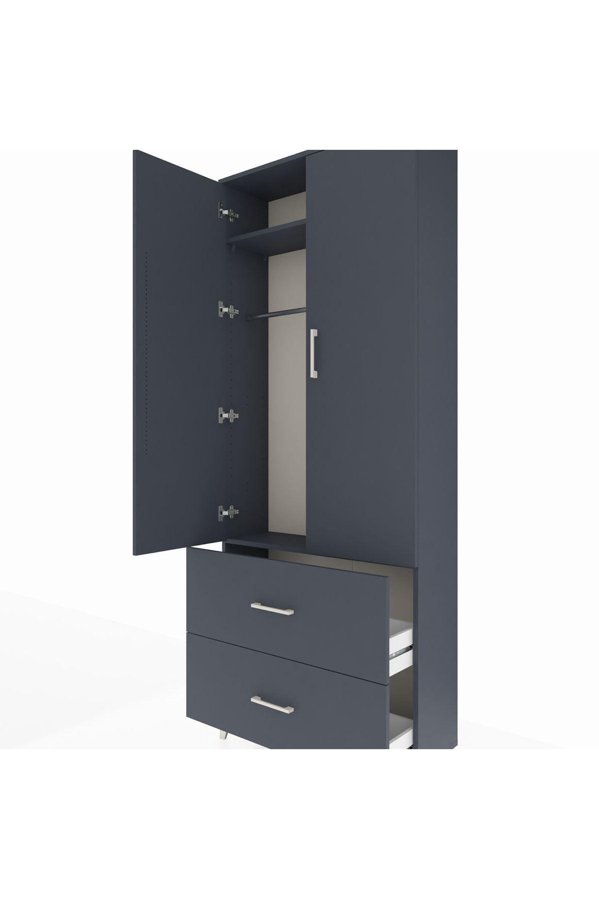 Arges Dolap 2 Raflı 2 Çekmeceli Tek Askılı 88x30x221 - S30M070V5A