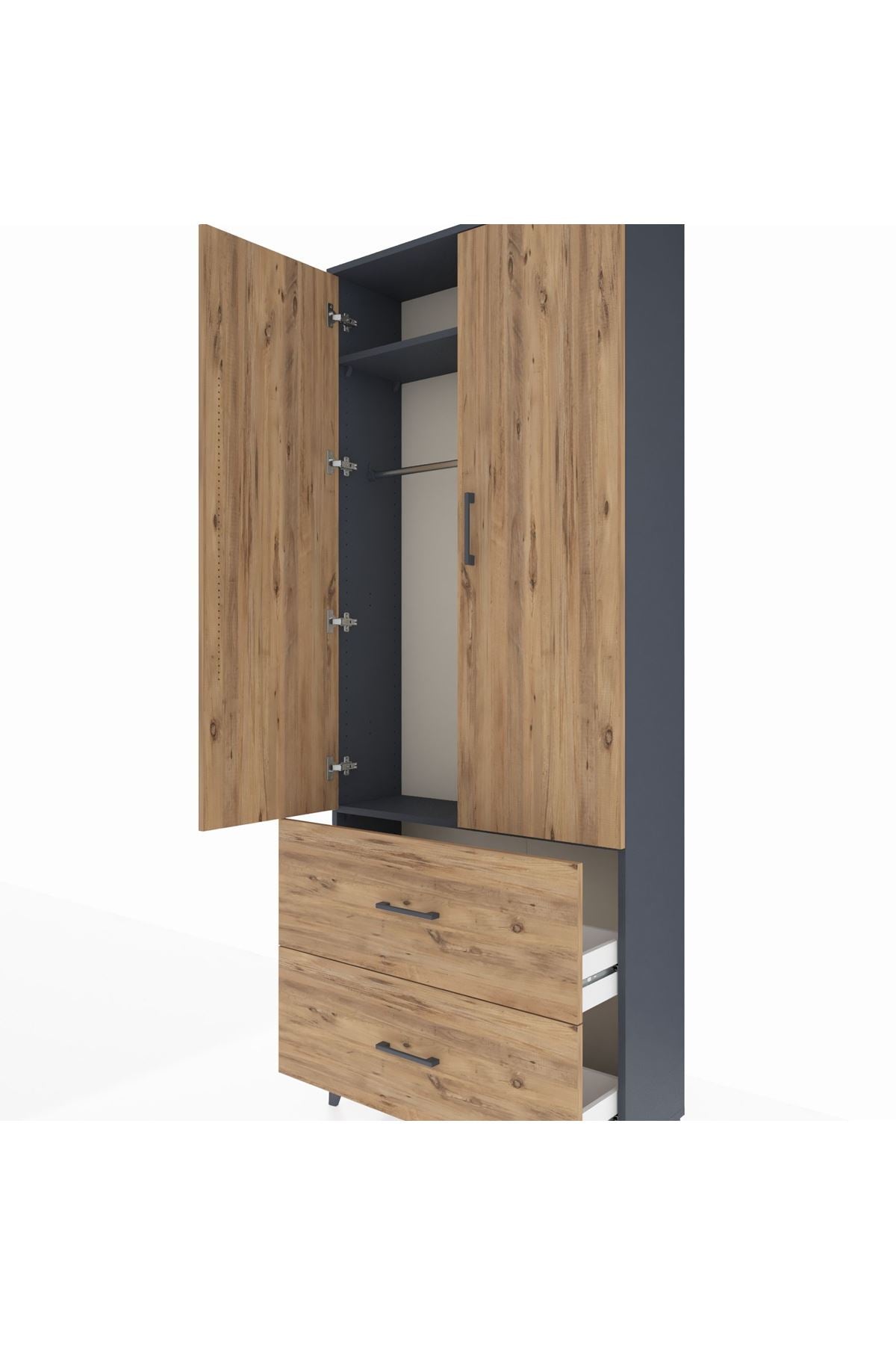 Arges Dolap 2 Raflı 2 Çekmeceli Tek Askılı 88x30x221 - S30M070V6A